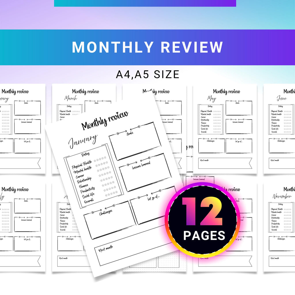Digital Planner — Monthly Review Planner PRINTABLE, End of Month Reflection Worksheet, Goals and Habit Trac... | Bloom Joyfully printable