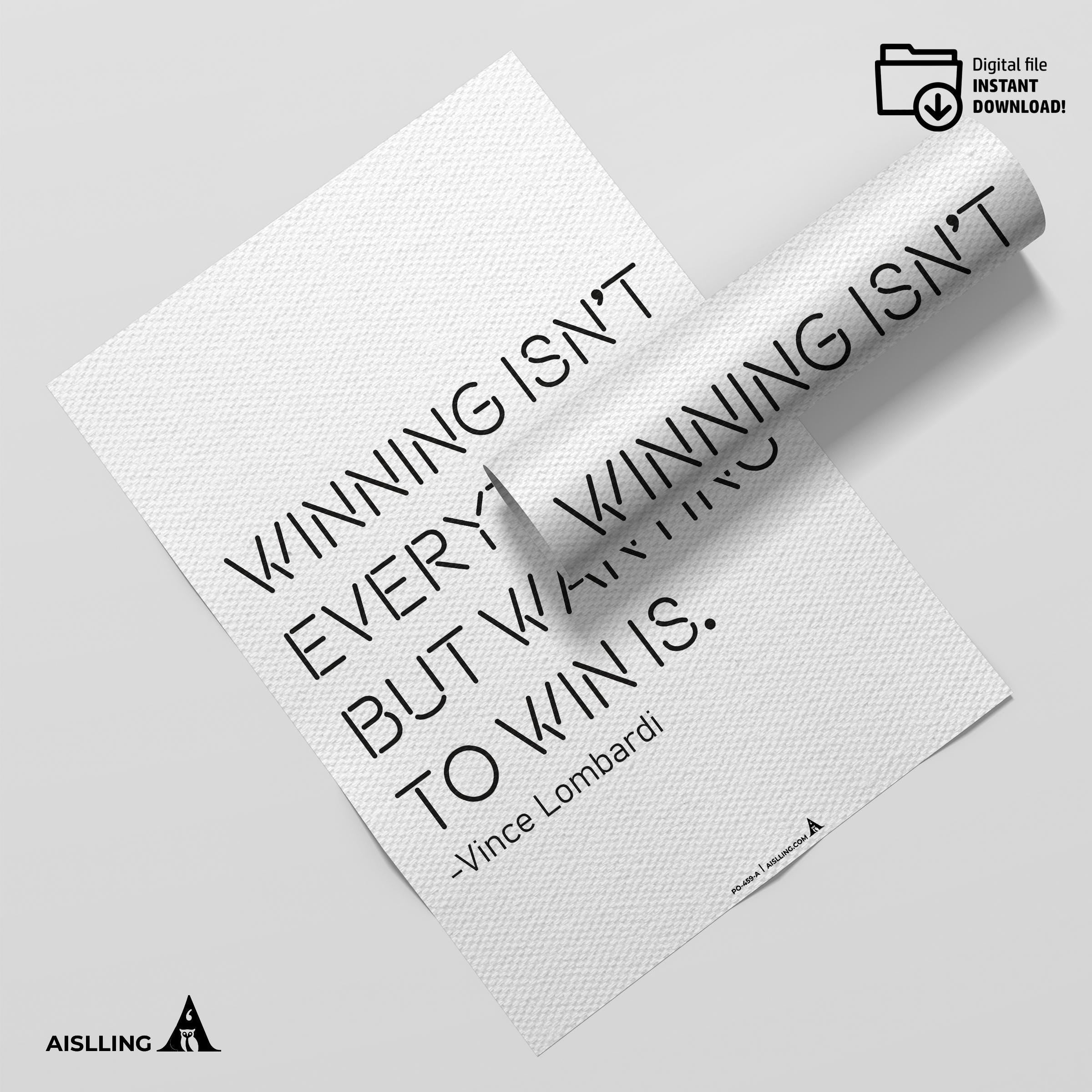 Aislling — Winning Isn't Everything, Vince Lombardi Motivational Quote Poster Digital Art Print Inspiration... | Aislling printable