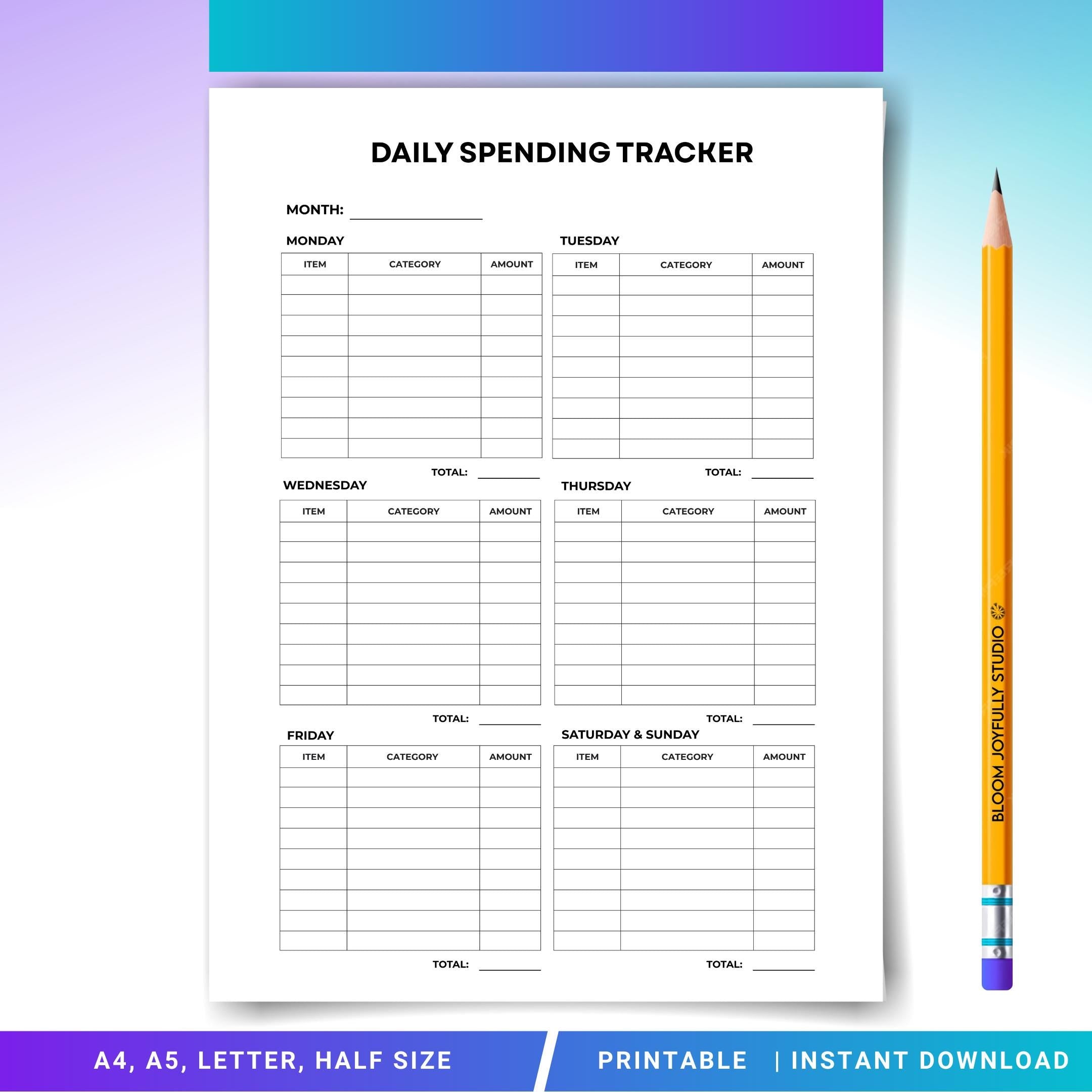 Budget Tracker — Daily Spending Tracker PRINTABLE, Expense Tracker, Budget Planner PDF, Finance Tracker, In... | Bloom Joyfully printable
