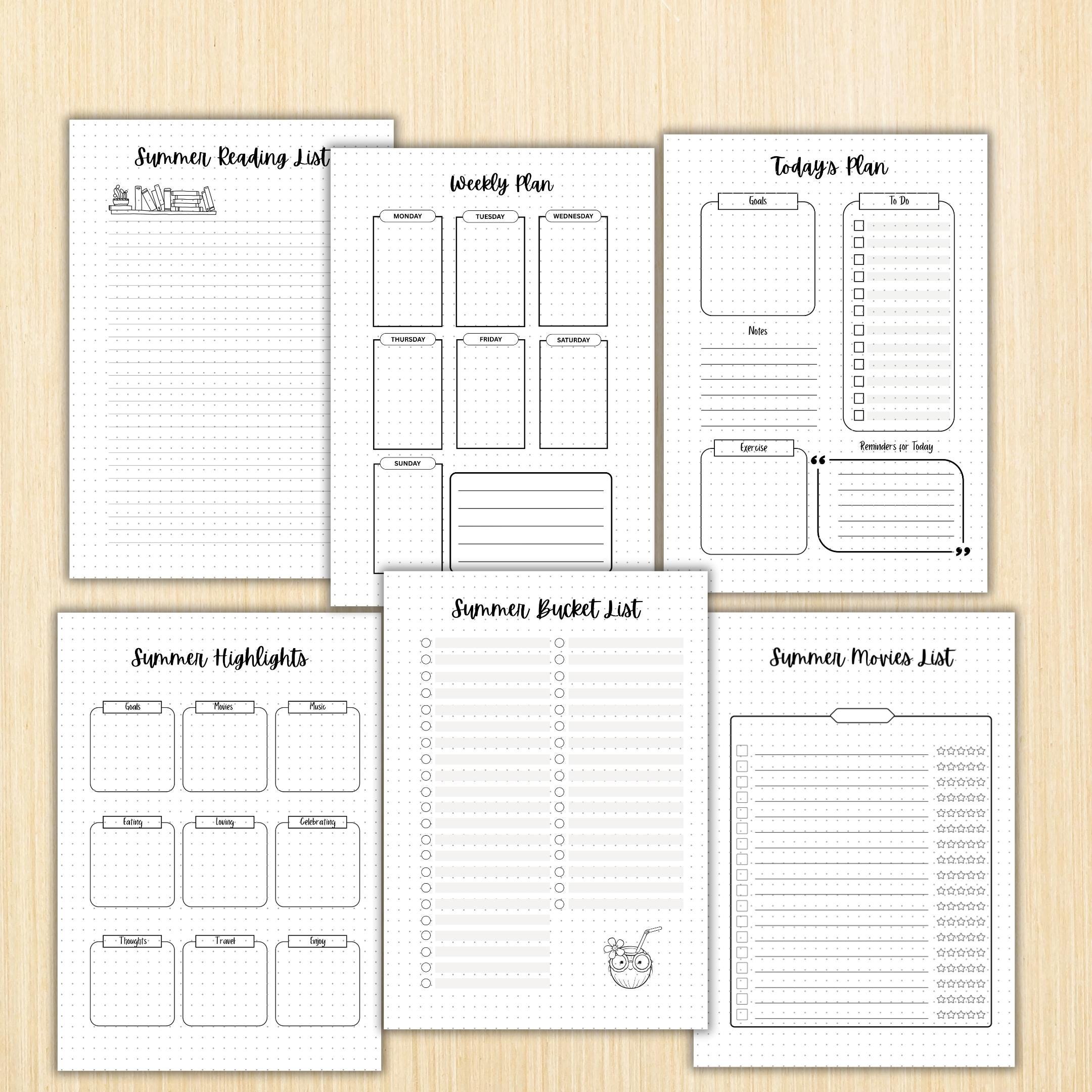 Daily Planner — Summer Journal Bundle, 18 Journal Pages, Summer Tracker Bundle, Summer Bucket List, PRINTAB... | Bloom Joyfully printable