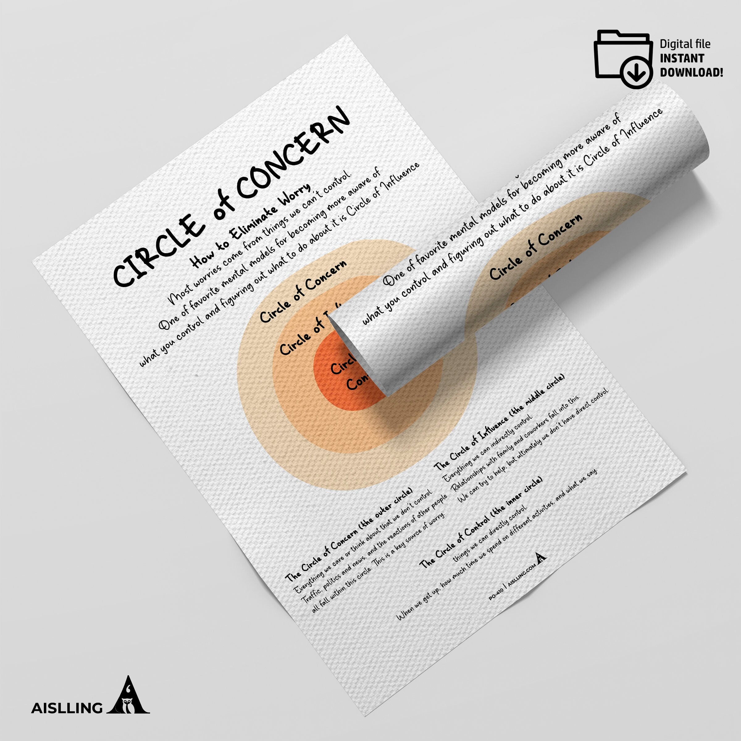 Adhd Worksheets — CIRCLE of CONCERN Poster, Counselor Office Decor, Mental Health Prints, Classroom Decor, ... | Mindfulness printable