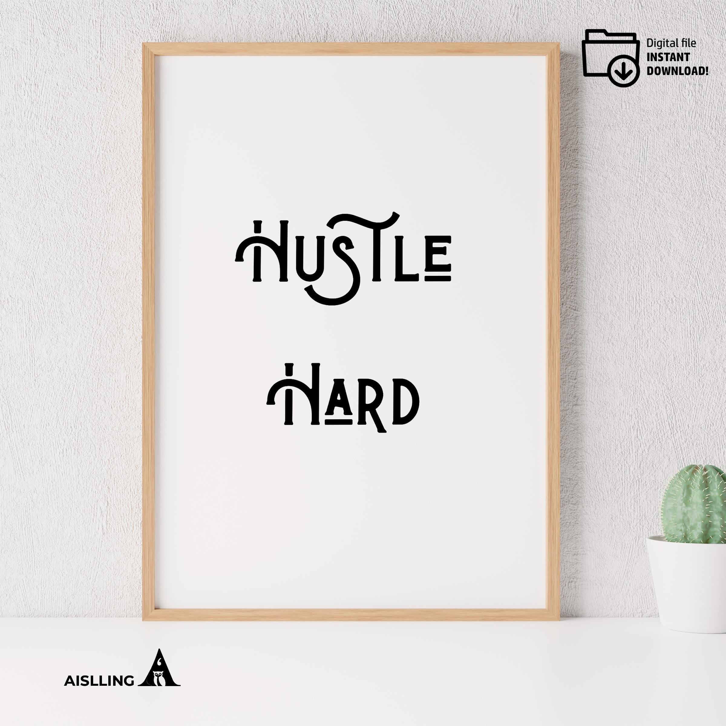 Boho Typography Wall — Hustle Hard Pastel Quote Print: Motivational Office Decor (Digital Download | Mindfulness printable