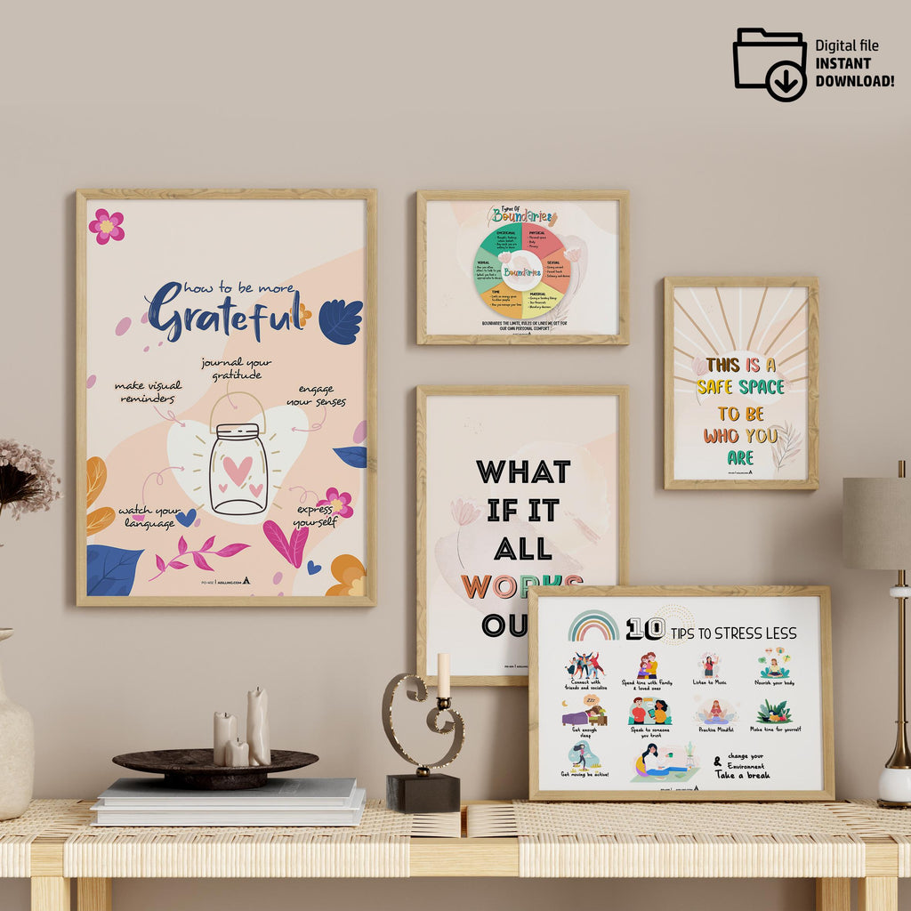 Adhd Worksheets — Set of 6 Prints, Therapist Office Decor Posters Mental Health Art Print Bundle (Digital D... | Mindfulness printable