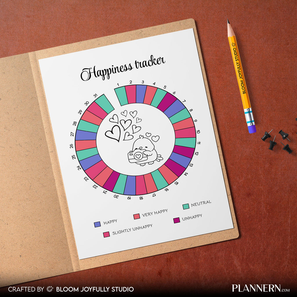 Daily Happiness — Happiness Tracker PRINTABLE, Daily Mood and Happiness Journal, Self, care Planner, Mindfu... | Mindfulness printable