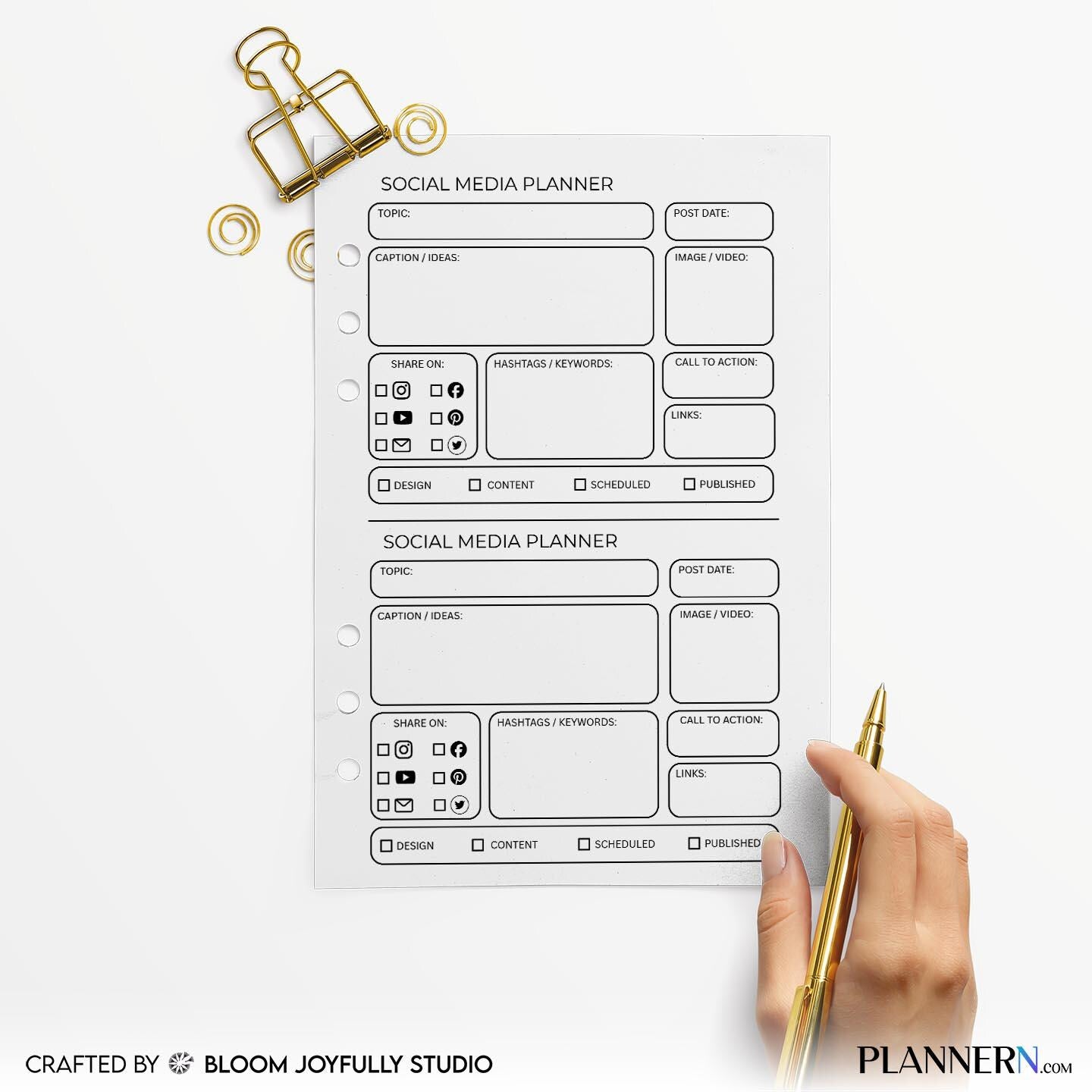 Analytics Tracker — Social Media Planner PRINTABLE, Content Planner for Instagram, Youtube, TikTok, Pintere... | Bloom Joyfully printable