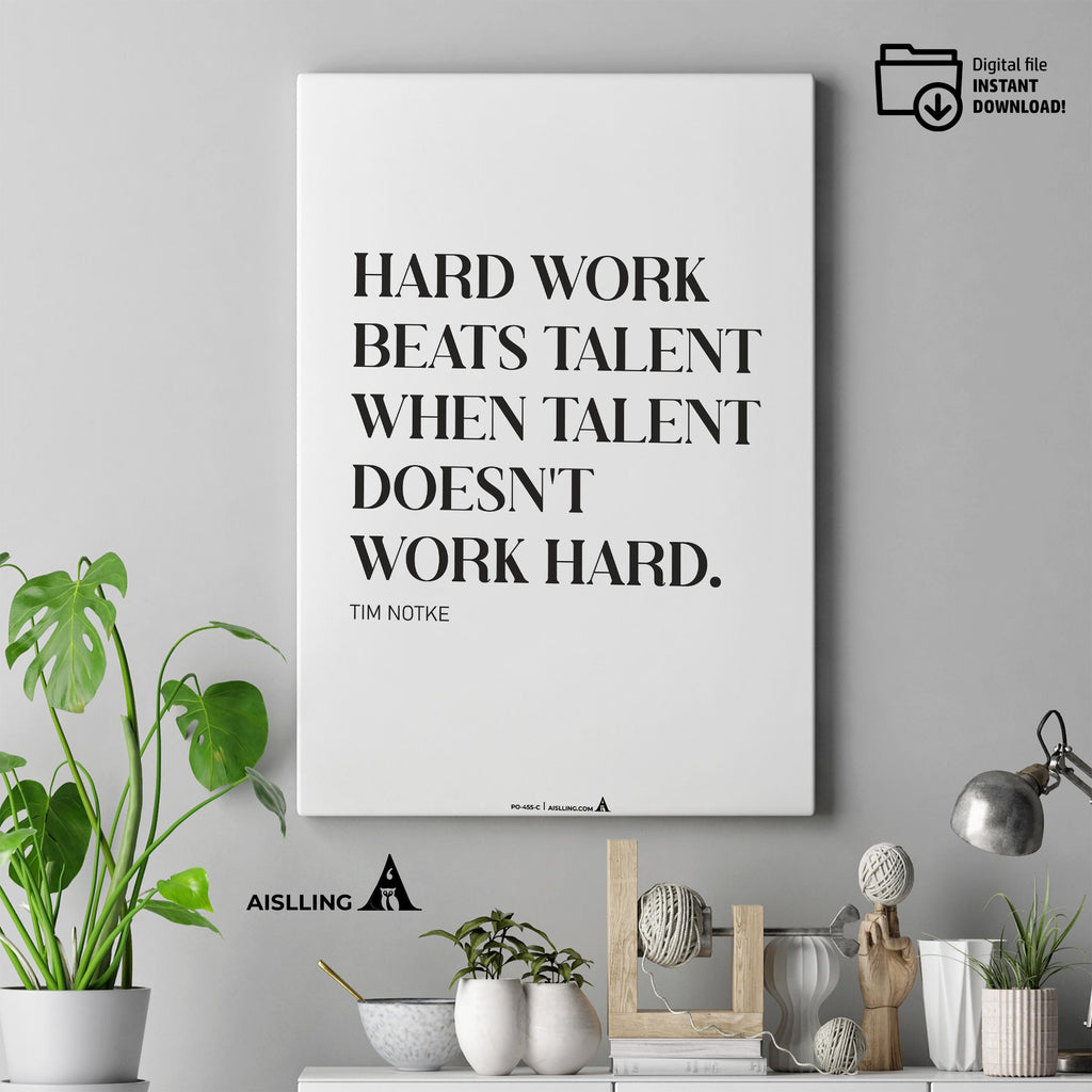 Aislling — Motivational Wall Art Home, Office, or Sports Room, Sports Art Tim Notke Quote "Hard Work Beats ... | Aislling printable