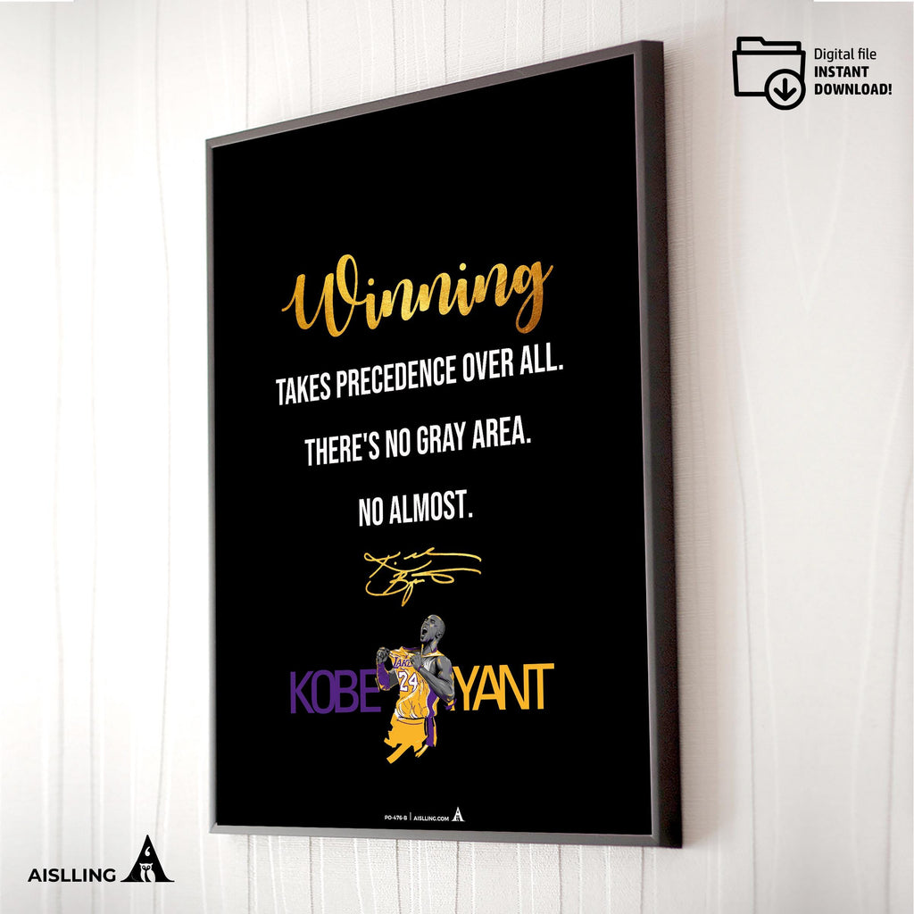 Abstract Wall Art — Kobe Bryant Poster, Minimalist Basketball Printable Quote Wall Art, NBA Black Mamba Mot... | Aislling printable