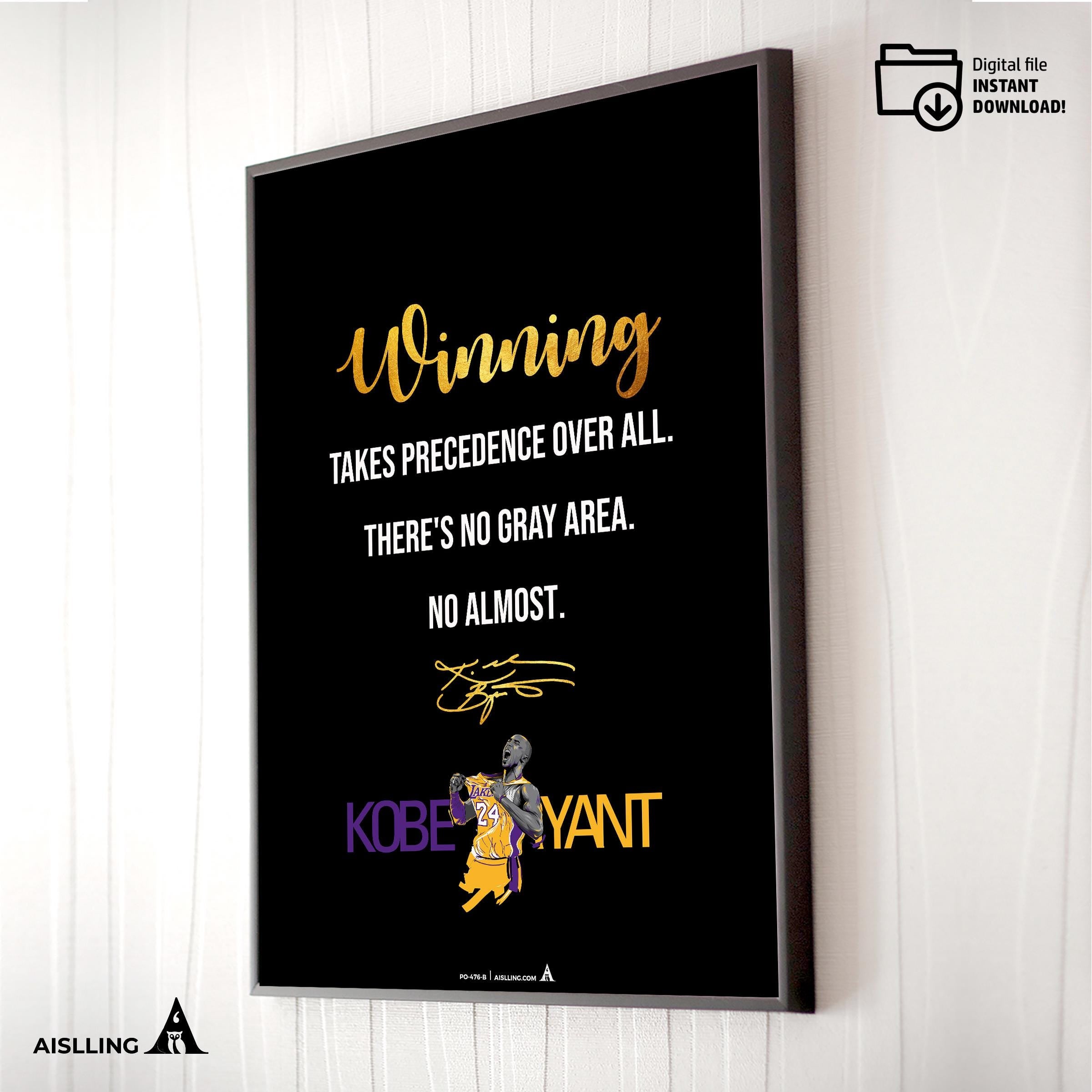 Abstract Wall Art — Kobe Bryant Poster, Minimalist Basketball Printable Quote Wall Art, NBA Black Mamba Mot... | Aislling printable
