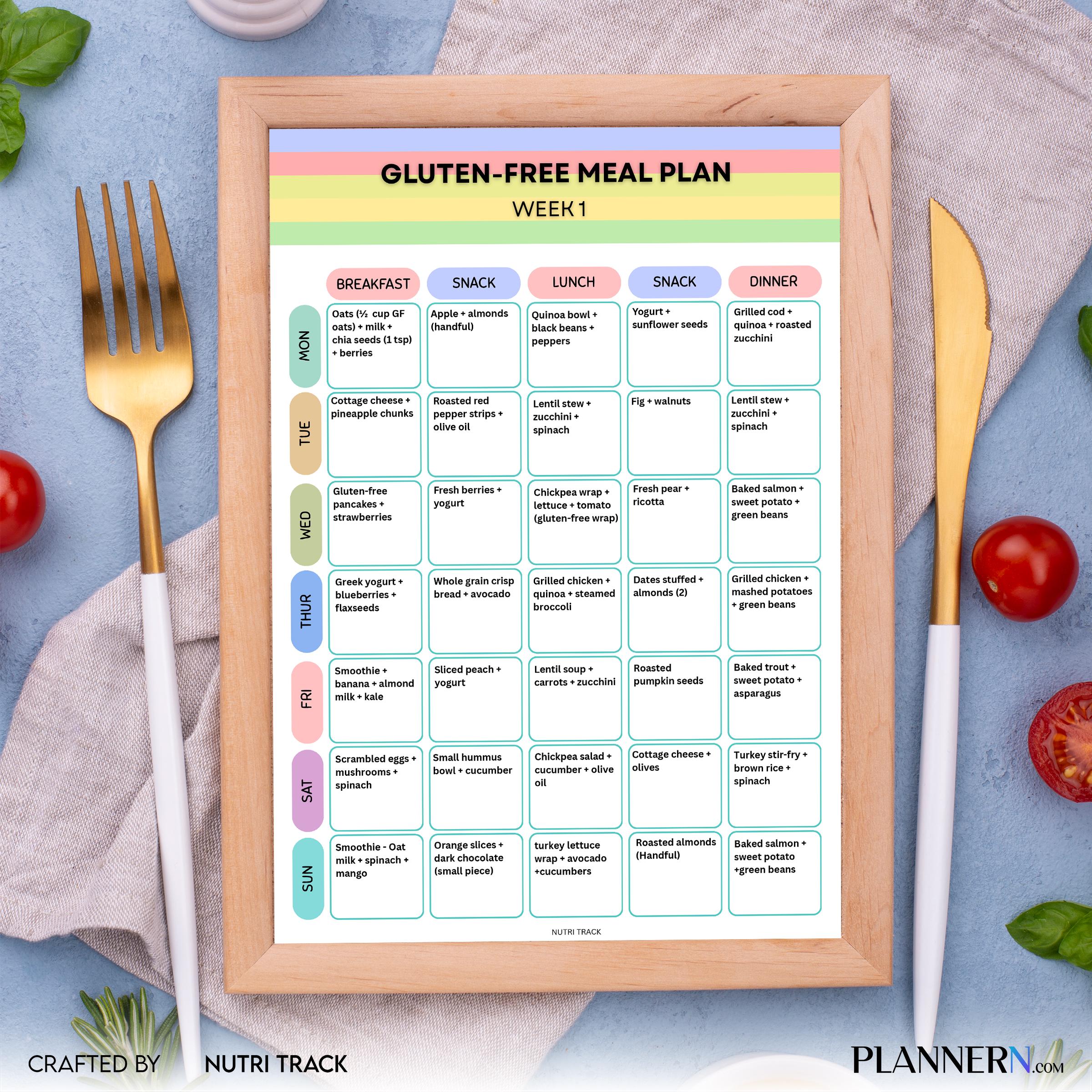 7 Day Meal Plan — Gluten Free Meal Plan 7 Day Printable, Weekly Gluten Free Diet Plan, Healthy Meal Planner... | Nutri Track printable