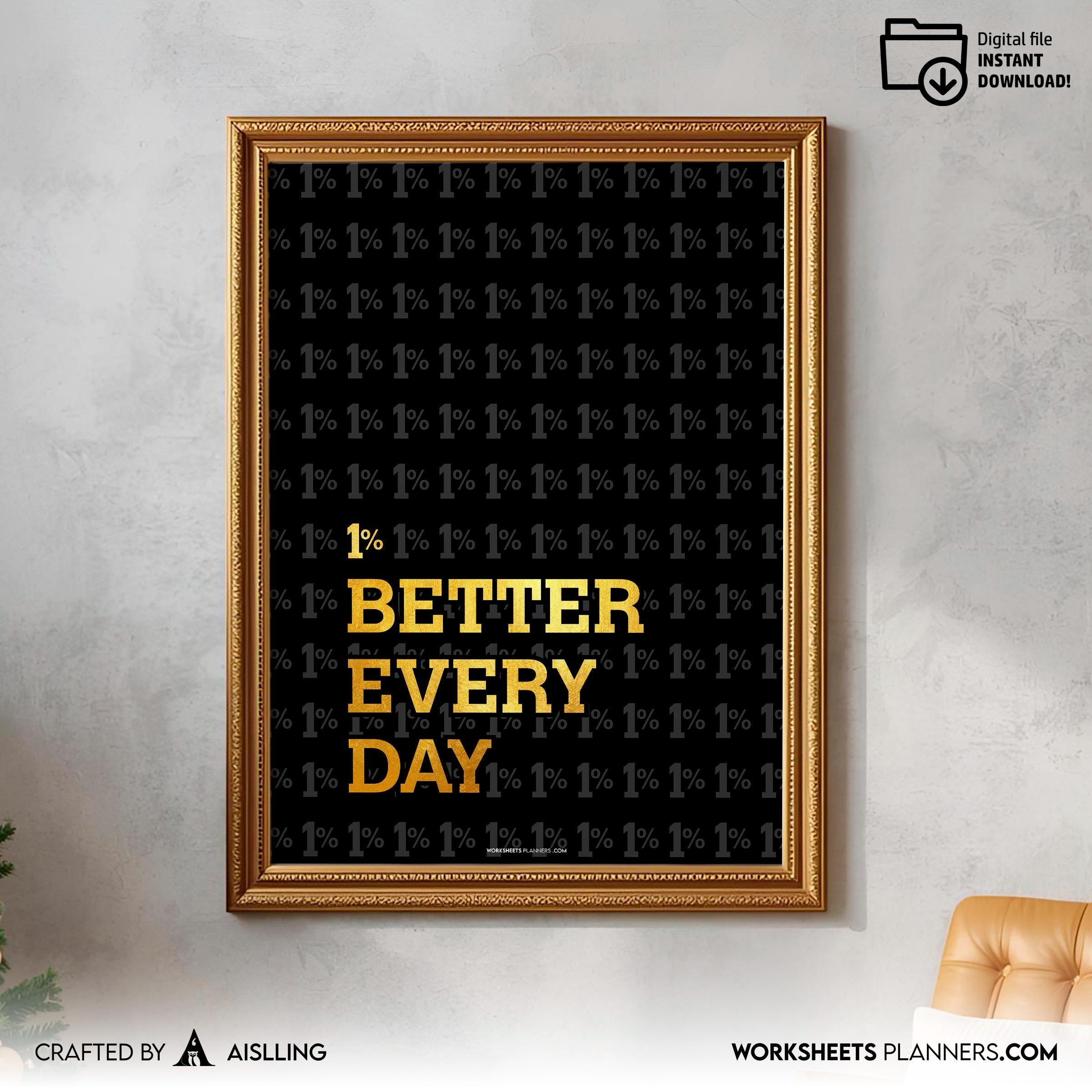 1% Better Every Day Motivational Poster, Minimalist Quote Wall Art, Productivity Print, Inspirational Offic... | Aislling printable