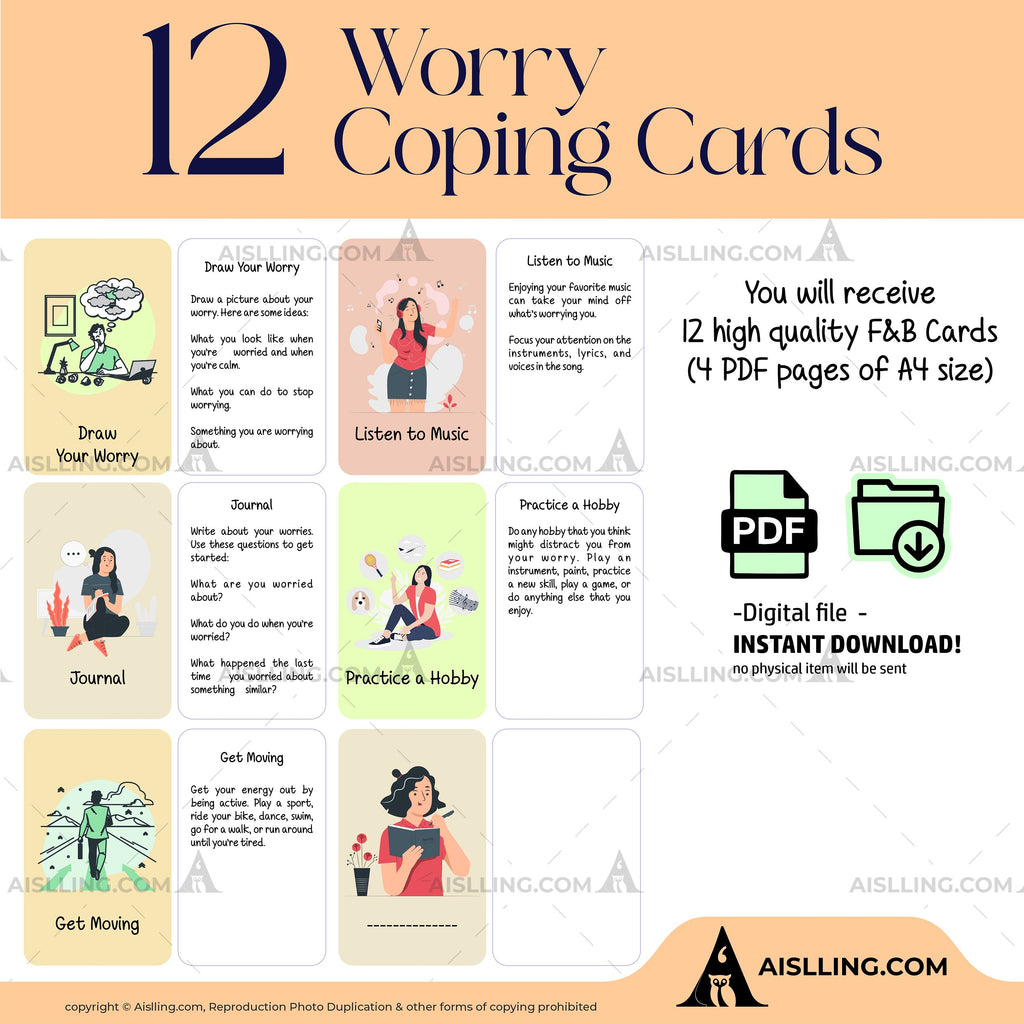 Adhd Worksheets — Worry Coping Cards Therapy Tools Mindfulness Cards Therapy Office Decor Social Psychology... | Mindfulness printable