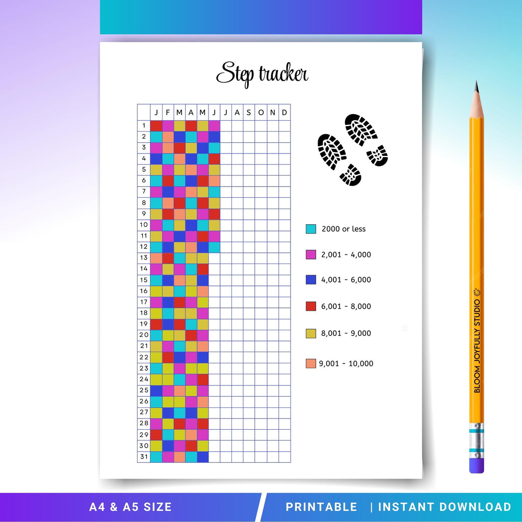 Activity Tracker — Step Tracker PRINTABLE, Yearly Steps Tracker, Walking & Fitness Log, Healthy Habit Plann... | Nutri Track printable