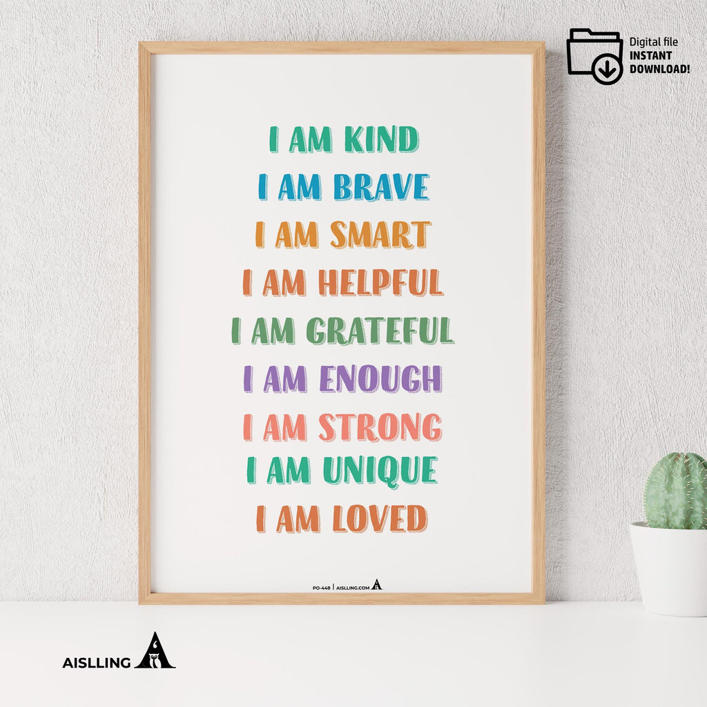 Calming Kit — inspirational quote I am Kind Smart Brave wall art positive affirmations digital prints empow... | Mindfulness printable
