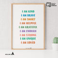 Calming Kit — inspirational quote I am Kind Smart Brave wall art positive affirmations digital prints empow... | Mindfulness printable