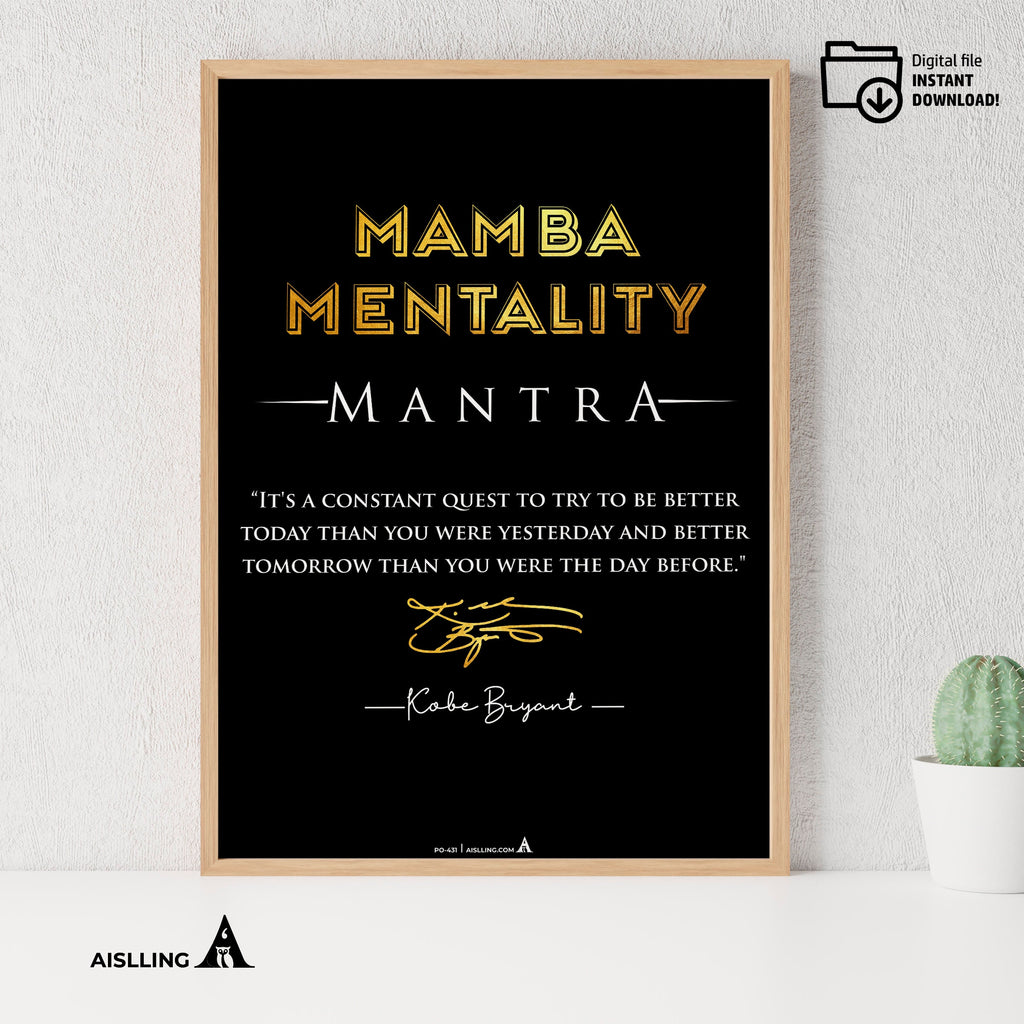 Aislling — Minimalist Mamba Mentality Quote, Kobe Bryant Mamba Mentality Definition Posters, NBA Black Mamb... | Aislling printable