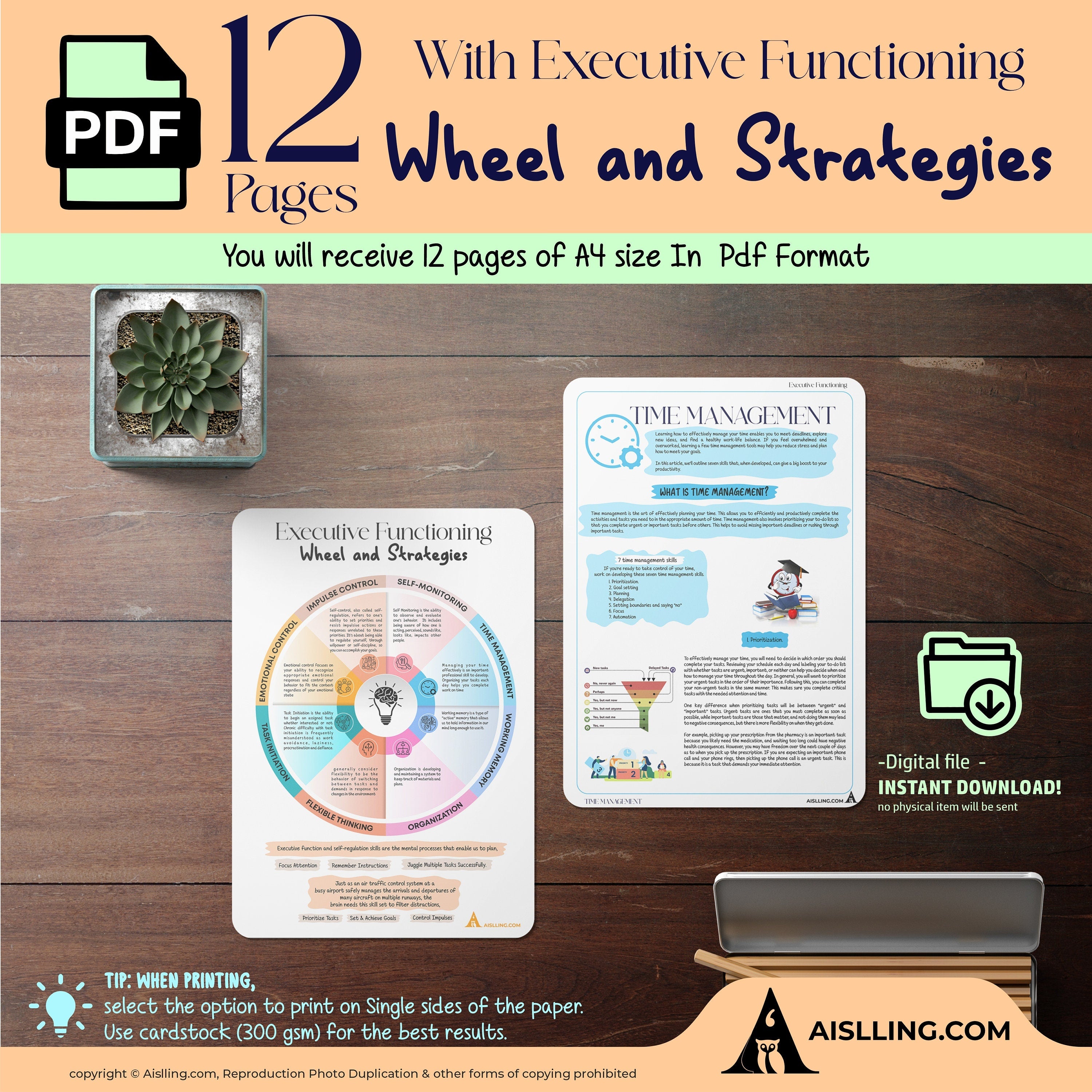 Adhd Worksheets — Executive Functioning Wheel and Strategies, ADHD, Group Therapy Handouts, Working Memory,... | Mindfulness printable