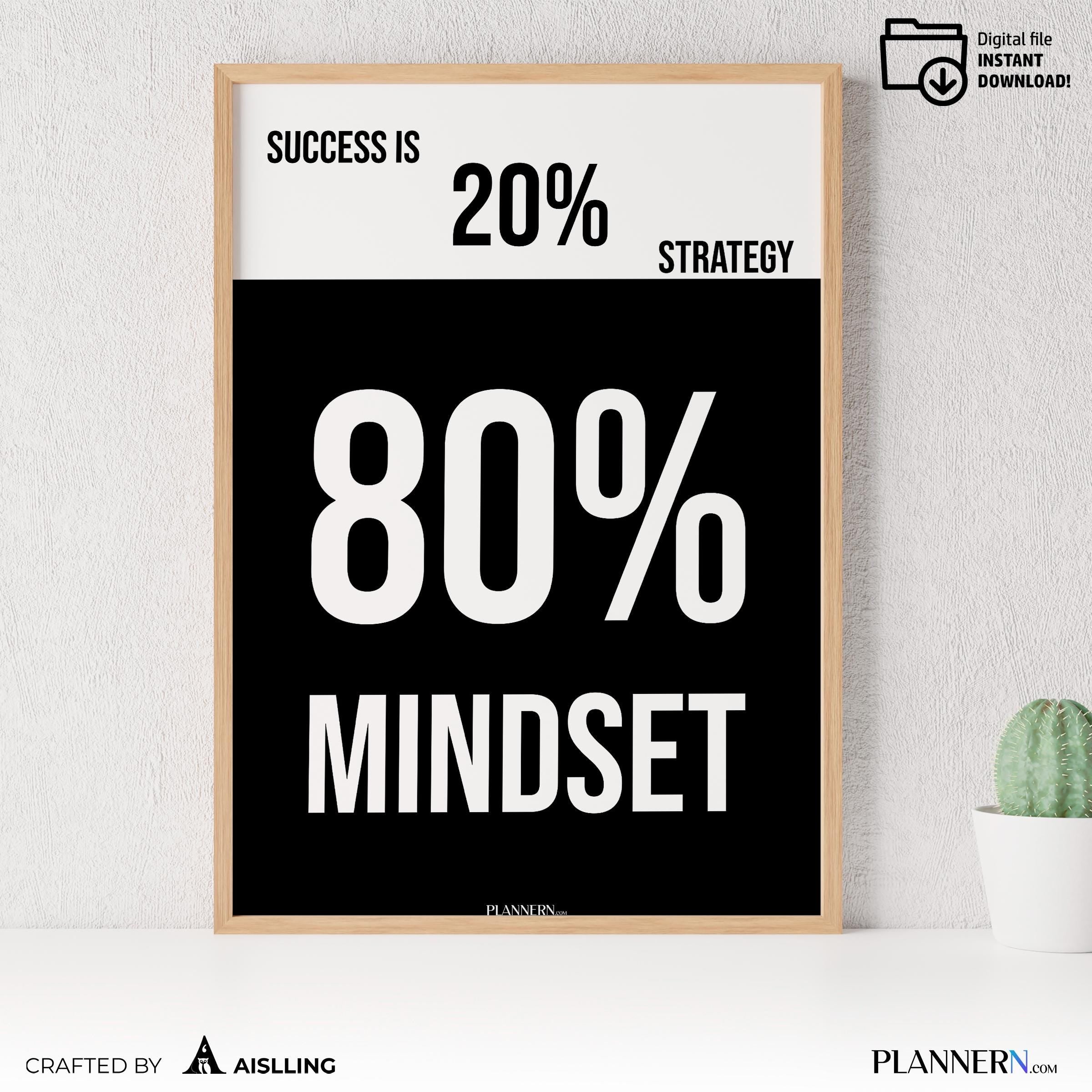 Business Motivation — Success is 80% Mindset– Motivational Quote Wall Art, Entrepreneur Office Decor, Busin... | Aislling printable