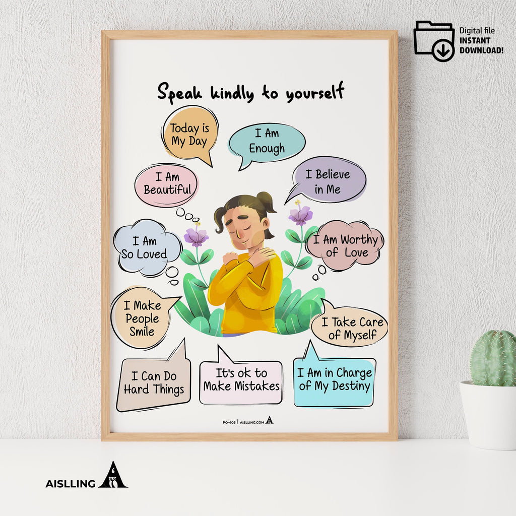 Aesthetic Wall Art — Affirmations Wall Print, Aesthetic Flowers Poster, Positive Selfcare Affirmations, Dig... | Mindfulness printable