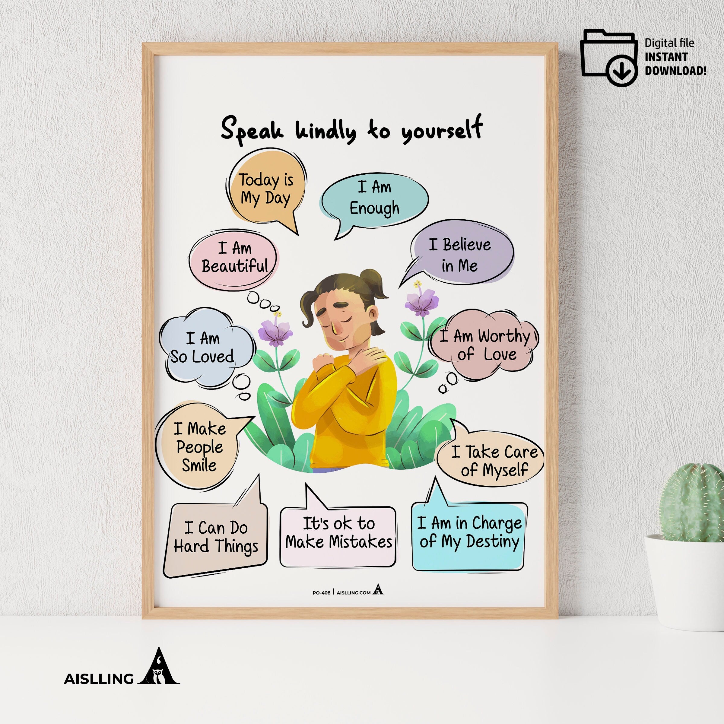 Aesthetic Wall Art — Affirmations Wall Print, Aesthetic Flowers Poster, Positive Selfcare Affirmations, Dig... | Mindfulness printable