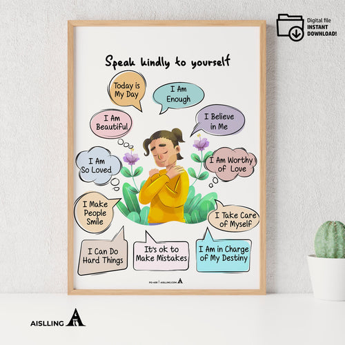 Aesthetic Wall Art — Affirmations Wall Print, Aesthetic Flowers Poster, Positive Selfcare Affirmations, Dig... | Mindfulness printable