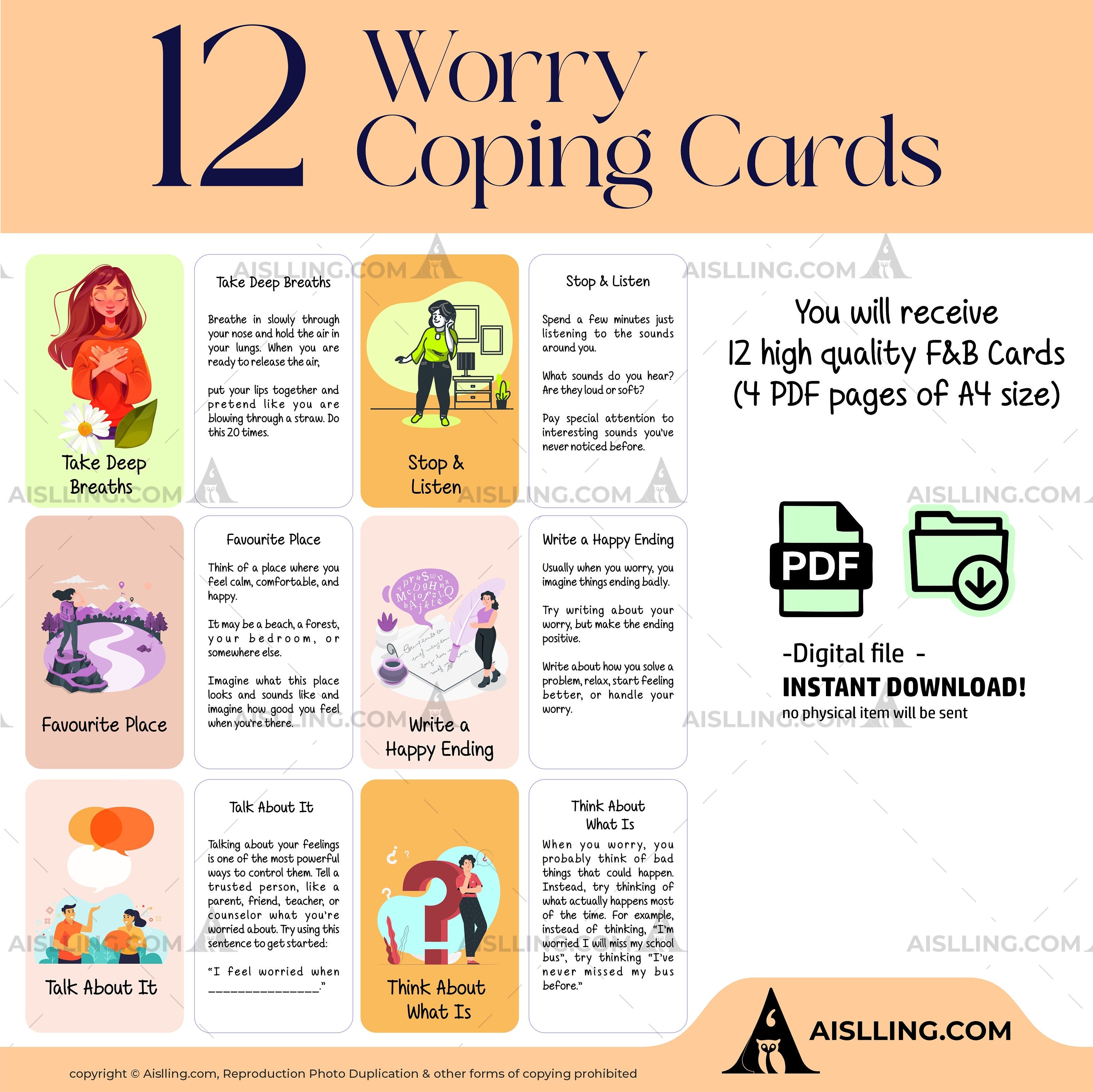 Adhd Worksheets — Worry Coping Cards Therapy Tools Mindfulness Cards Therapy Office Decor Social Psychology... | Mindfulness printable