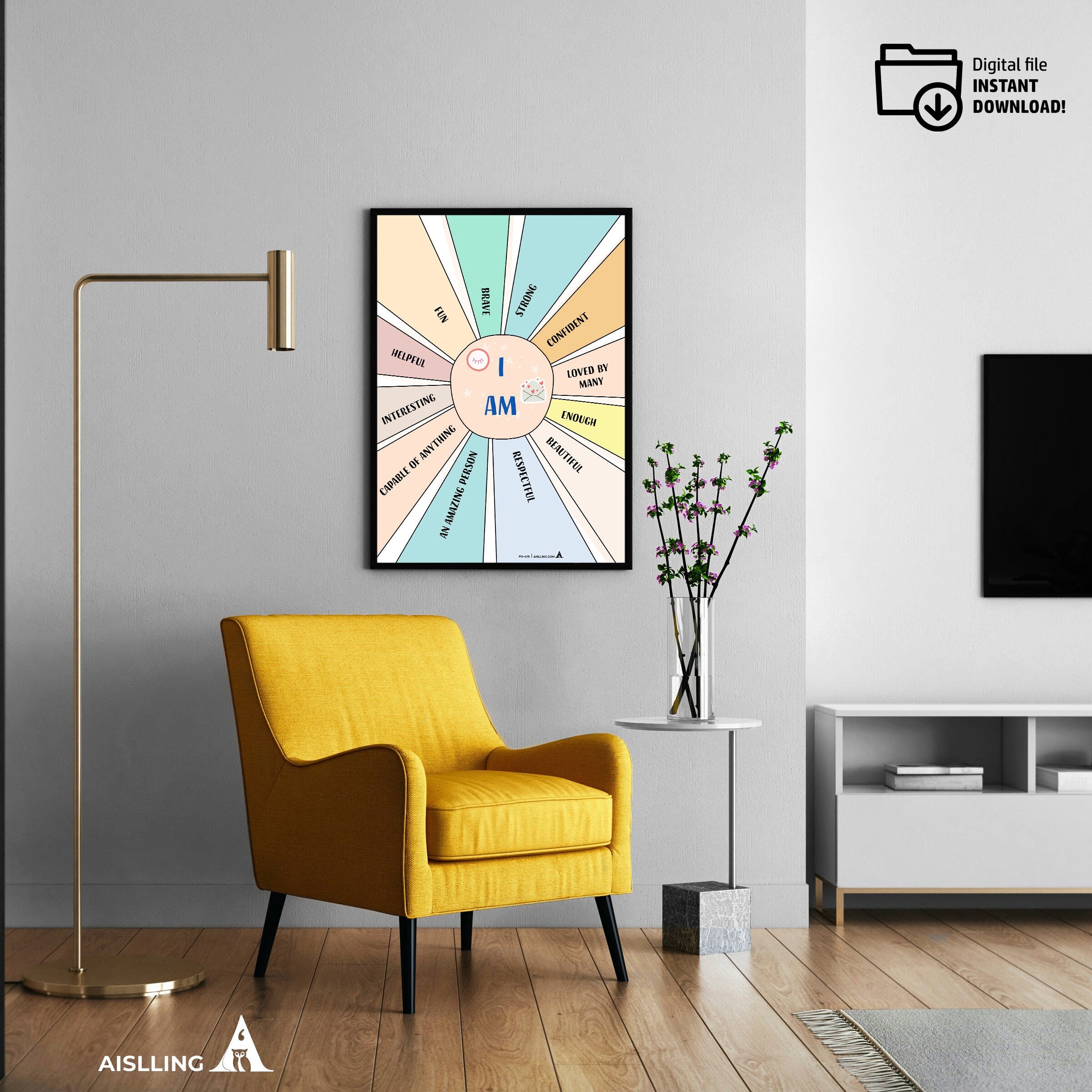 I am affirmations, affirmation poster, affirmation print, therapy office decor, counselling office decor, positive affirmation poster, self