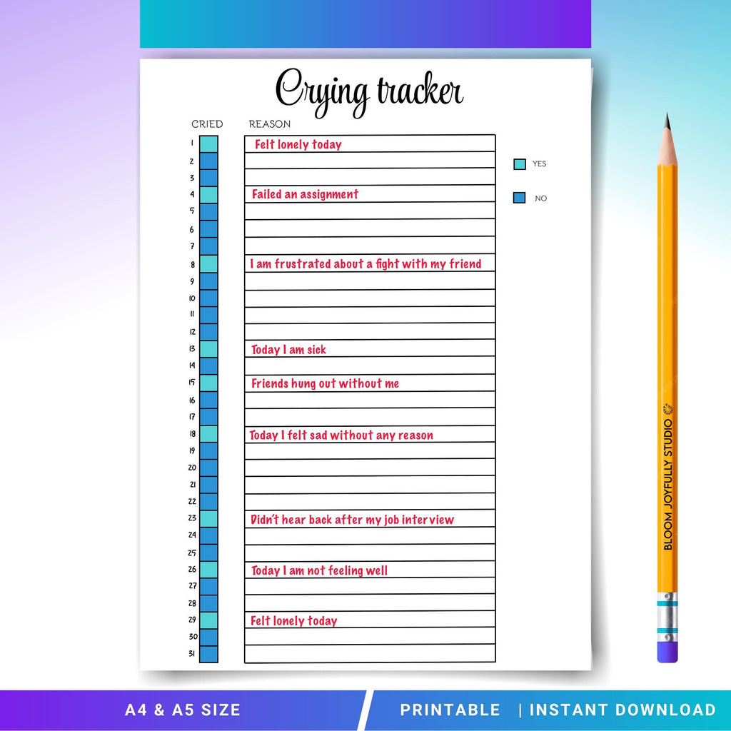 Anxiety Tracker — Crying Tracker PRINTABLE, Mental Health Tracker, Emotional Release Log, Crying Pattern Tr... | Mindfulness printable