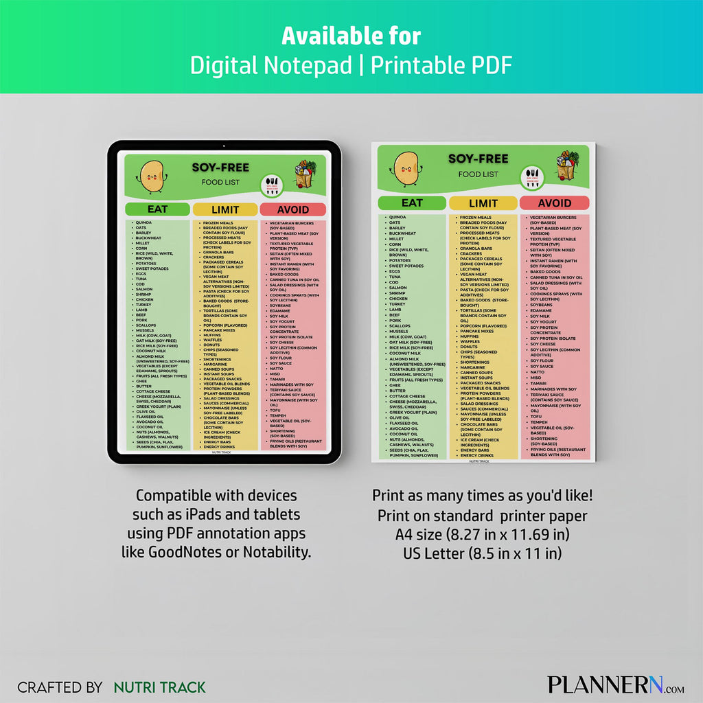 Allergy Food List — Soy Free Food List Printable, Soy Allergy Diet Planner, Foods to Eat & Avoid, Soy Free ... | Nutri Track printable