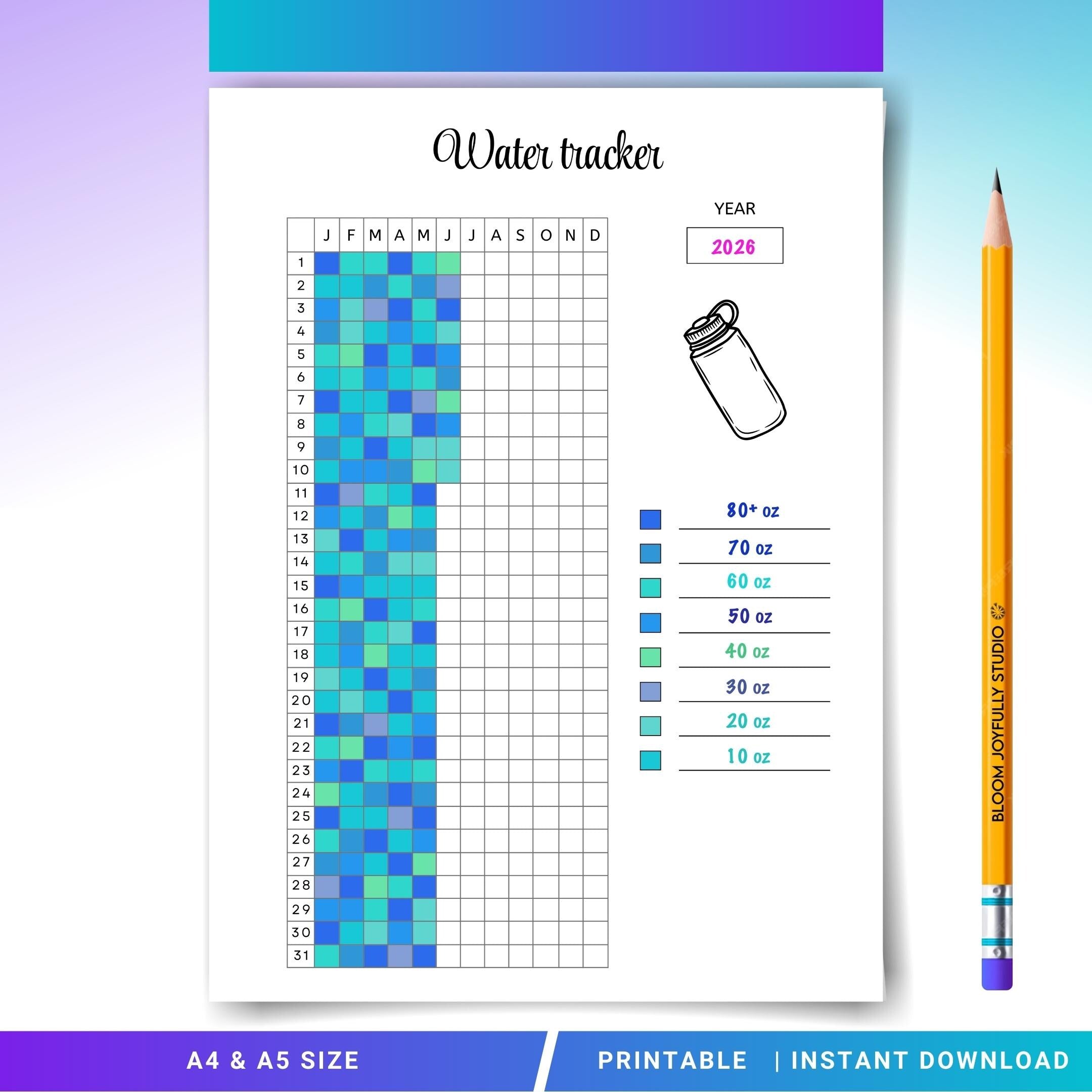 Daily Water Tracker — Water Tracker PRINTABLE, Daily Hydration Log, Yearly Water Tracker, Drink Water Tacke... | Nutri Track printable