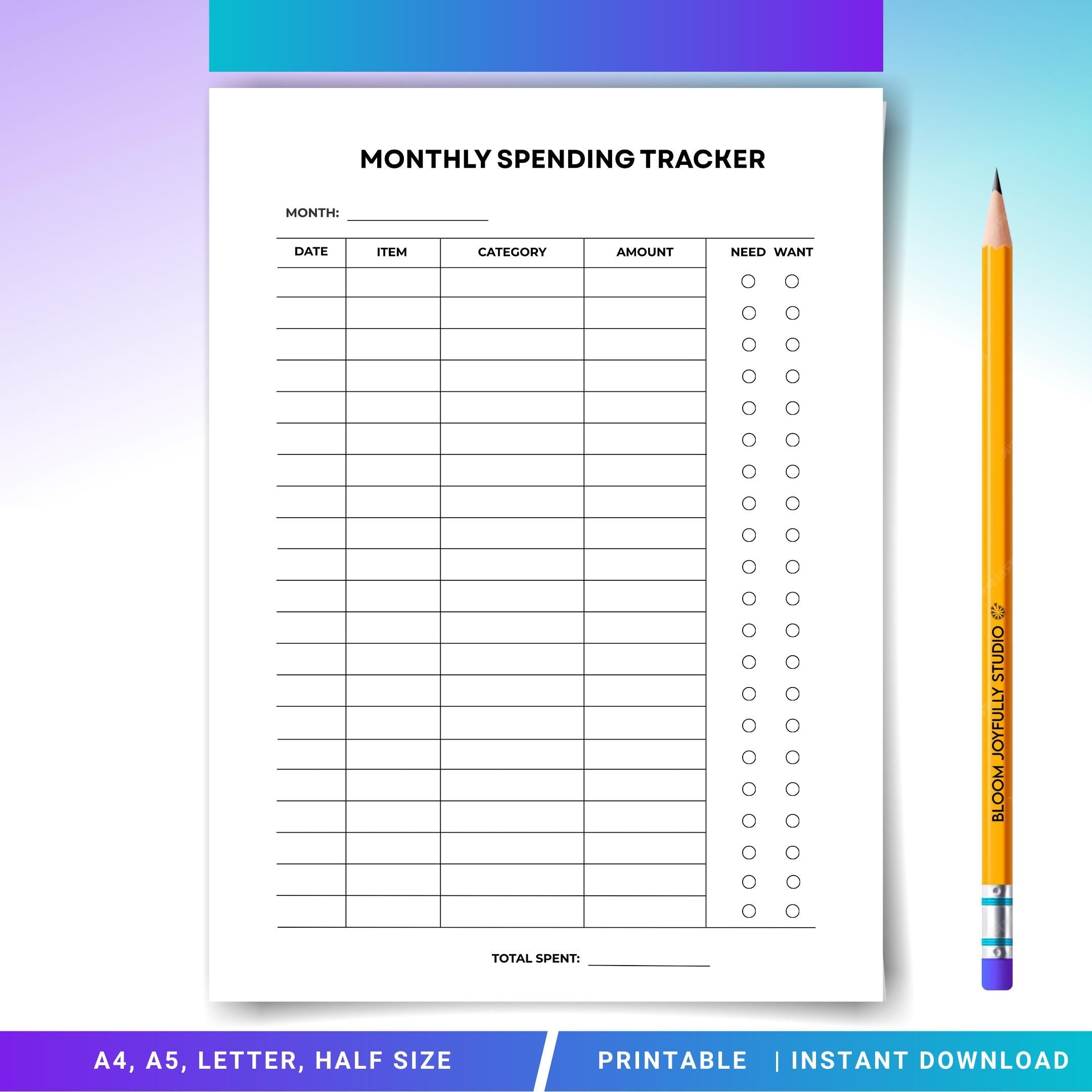 Budget Planner — Monthly Spending Tracker PRINTABLE, Expense Tracker, Money Tracker, Finance Tracker, Insta... | Bloom Joyfully printable