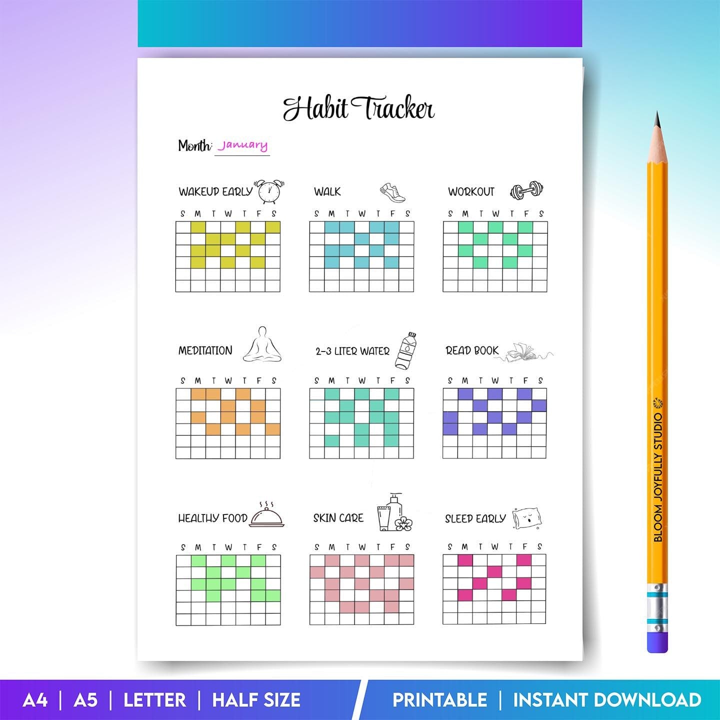 Daily Habits — Habit Tracker Printable, Daily Habit Tracker, Monthly Habit Tracker, Goal Planner, Productiv... | Bloom Joyfully printable