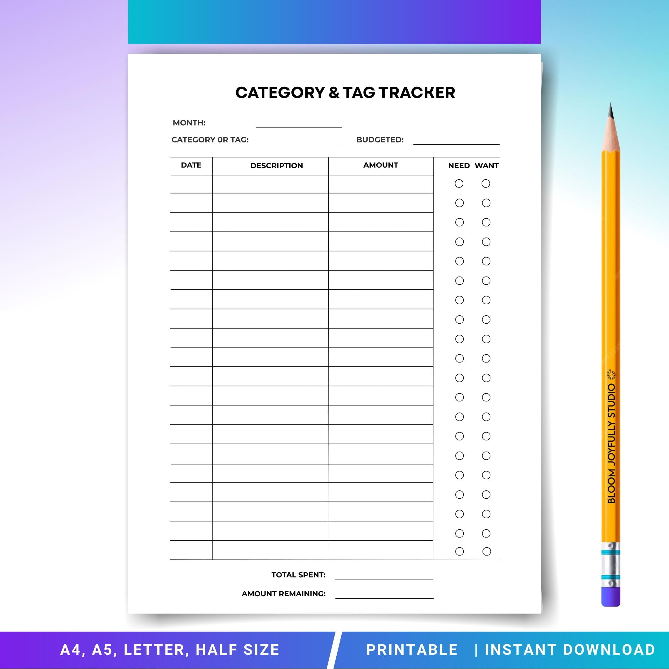 Budget Tracker — Category Tracker Sheet PRINTABLE, Finance Planner, Budget Planner, Instant Download, A4, A... | Bloom Joyfully printable