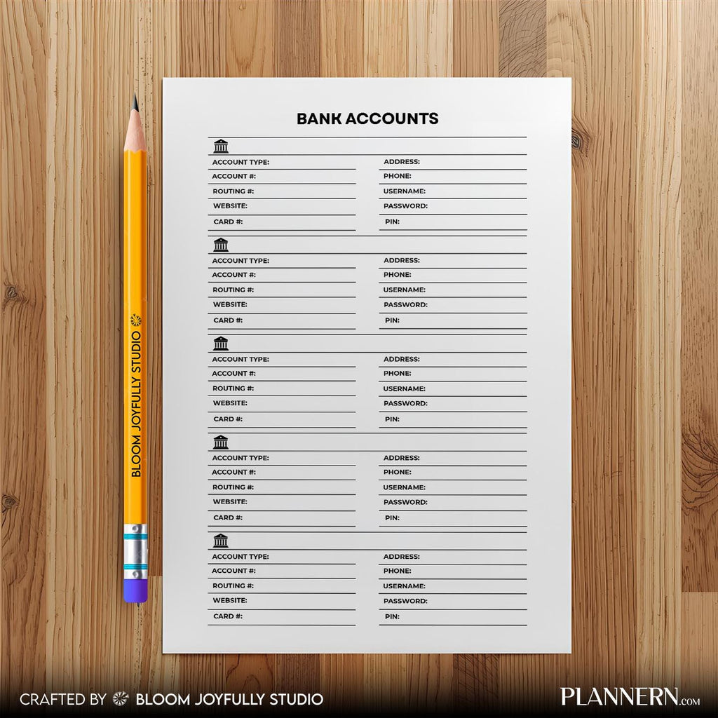 Account Balance — Bank Accounts Information PRINTABLE, Personal Finance Organizer, Instant Download, A4, A5... | Bloom Joyfully printable