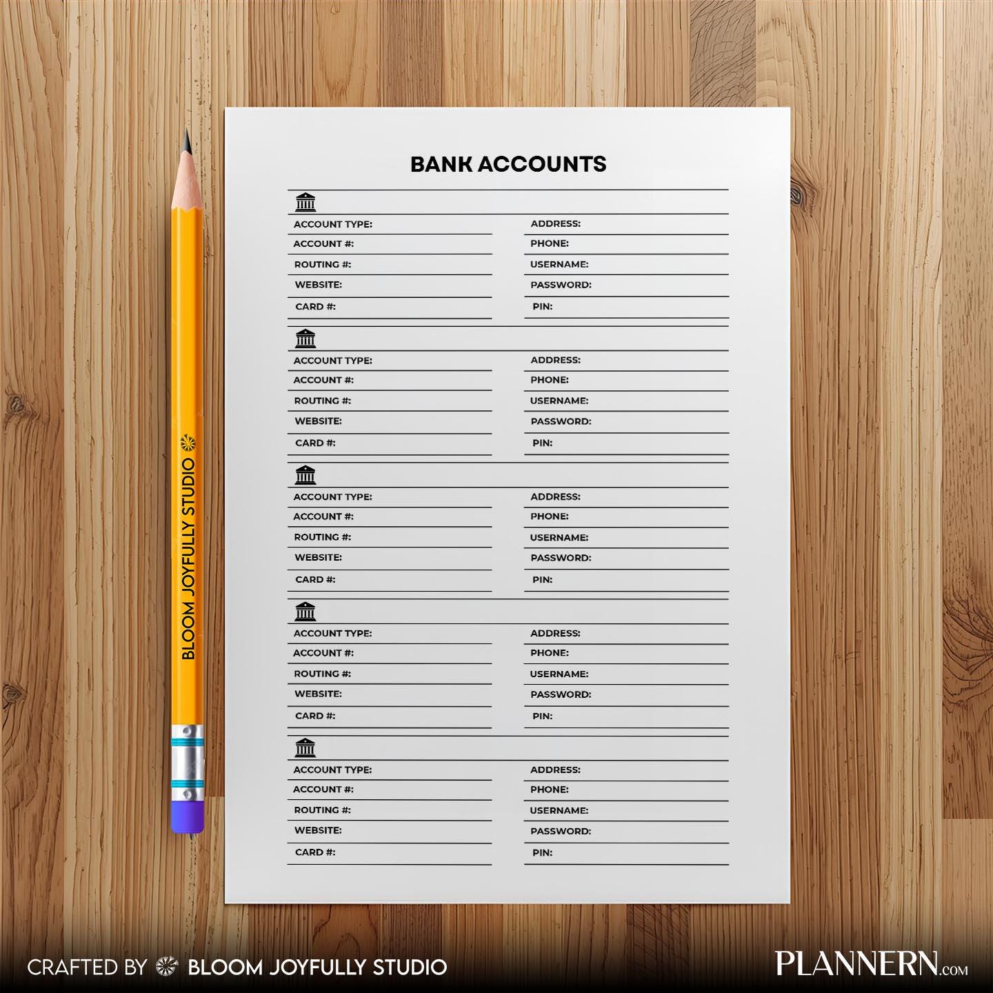 Account Balance — Bank Accounts Information PRINTABLE, Personal Finance Organizer, Instant Download, A4, A5... | Bloom Joyfully printable
