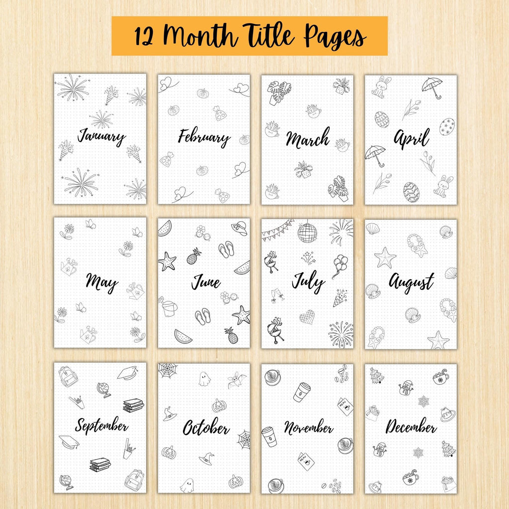 12 Month Cover Pages — 12 Month Printable Planner Cover Pages, Aesthetic Title Pages, PRINTABLE TITLE PAGE,... | Bloom Joyfully printable