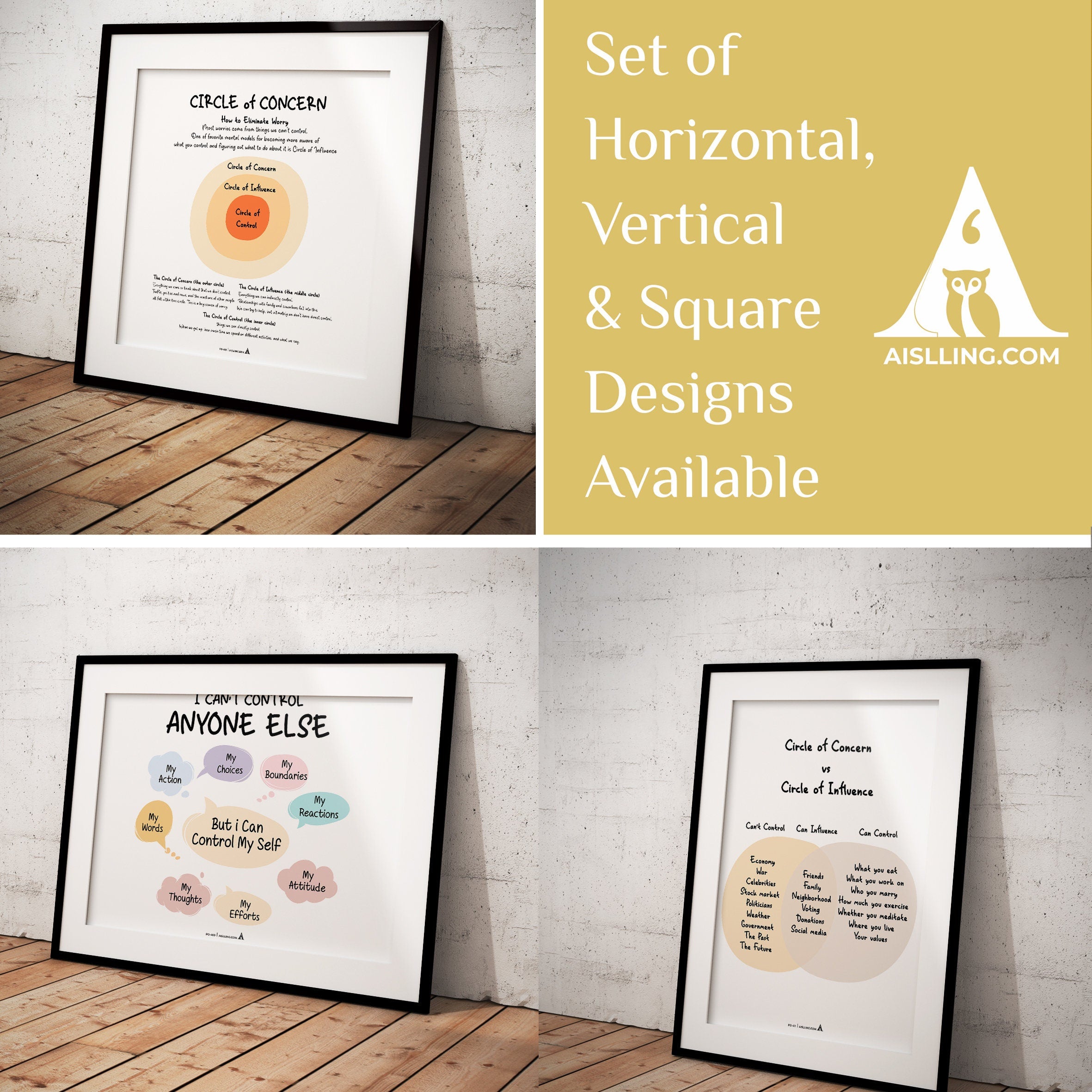 Adhd Worksheets — Set of 3 Prints, Circle of Concern Influence POSTER CARD, ADHD, Autism, coping skills, me... | Mindfulness printable