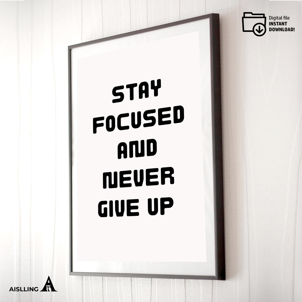 Black White Print — Stay Focused Printable Wall Art, Motivational Quote Poster, Pastel Affirmation Print, A... | Aislling printable
