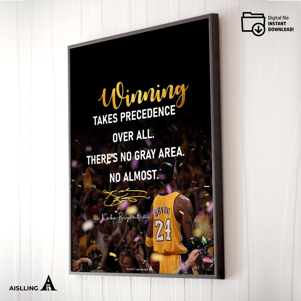 Best Gift For Mom — Kobe Bryant Poster, Minimalist Basketball Printable Quote Wall Art, NBA Black Mamba Mot... | Aislling printable