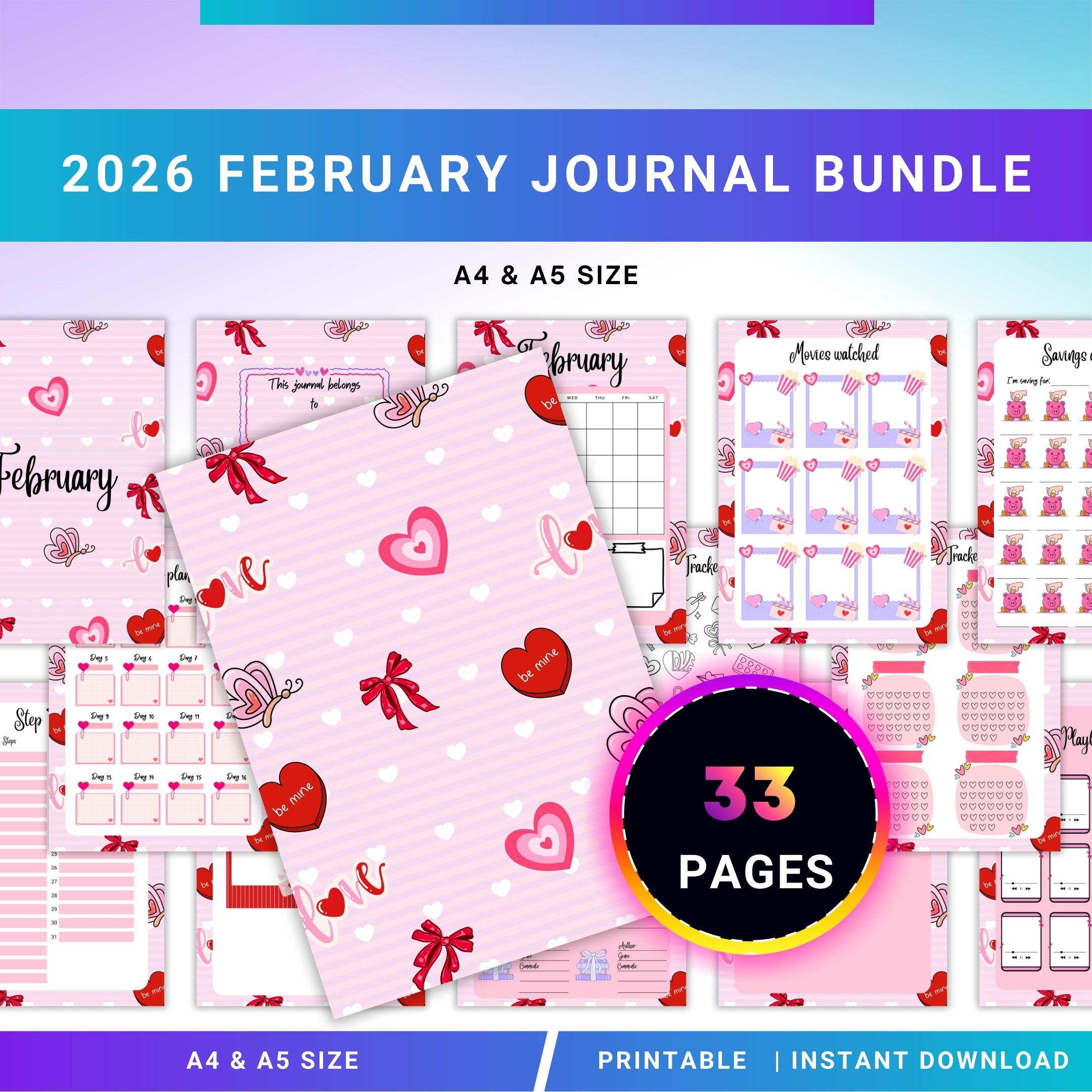 Aesthetic Planner — FEBRUARY Self, Love Bundle, Daily Reflection, Mental Health, Gratitude, Mood Tracker, A... | Mindfulness printable