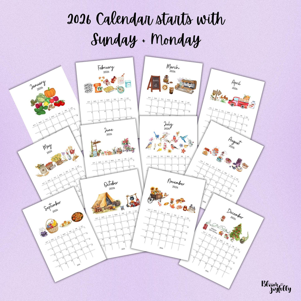2026 Calendar — Farmhouse Calendar Bundle 2026, Printable Monthly Planners, Digital Download Calendar, A4, ... | Bloom Joyfully printable
