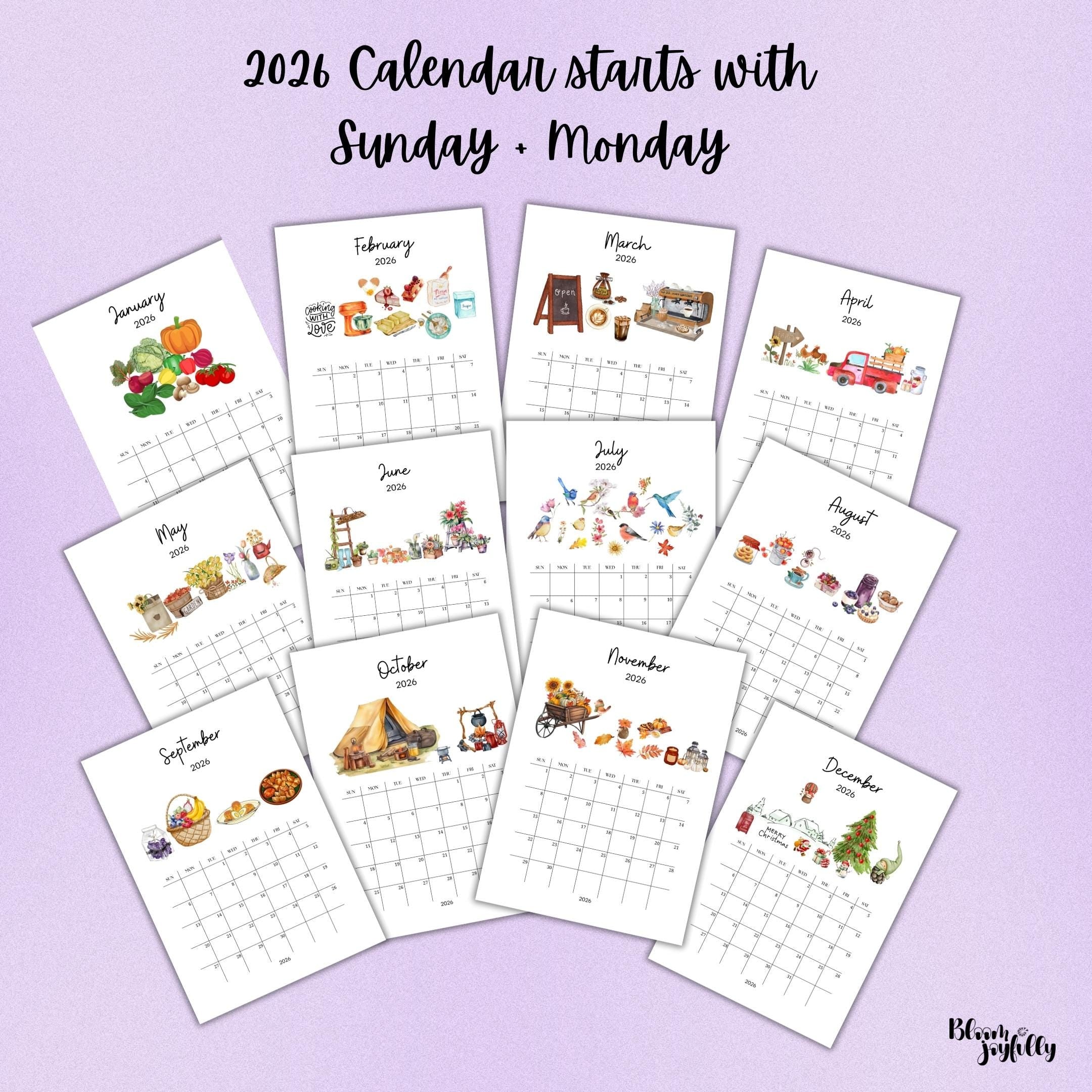 2026 Calendar — Farmhouse Calendar Bundle 2026, Printable Monthly Planners, Digital Download Calendar, A4, ... | Bloom Joyfully printable