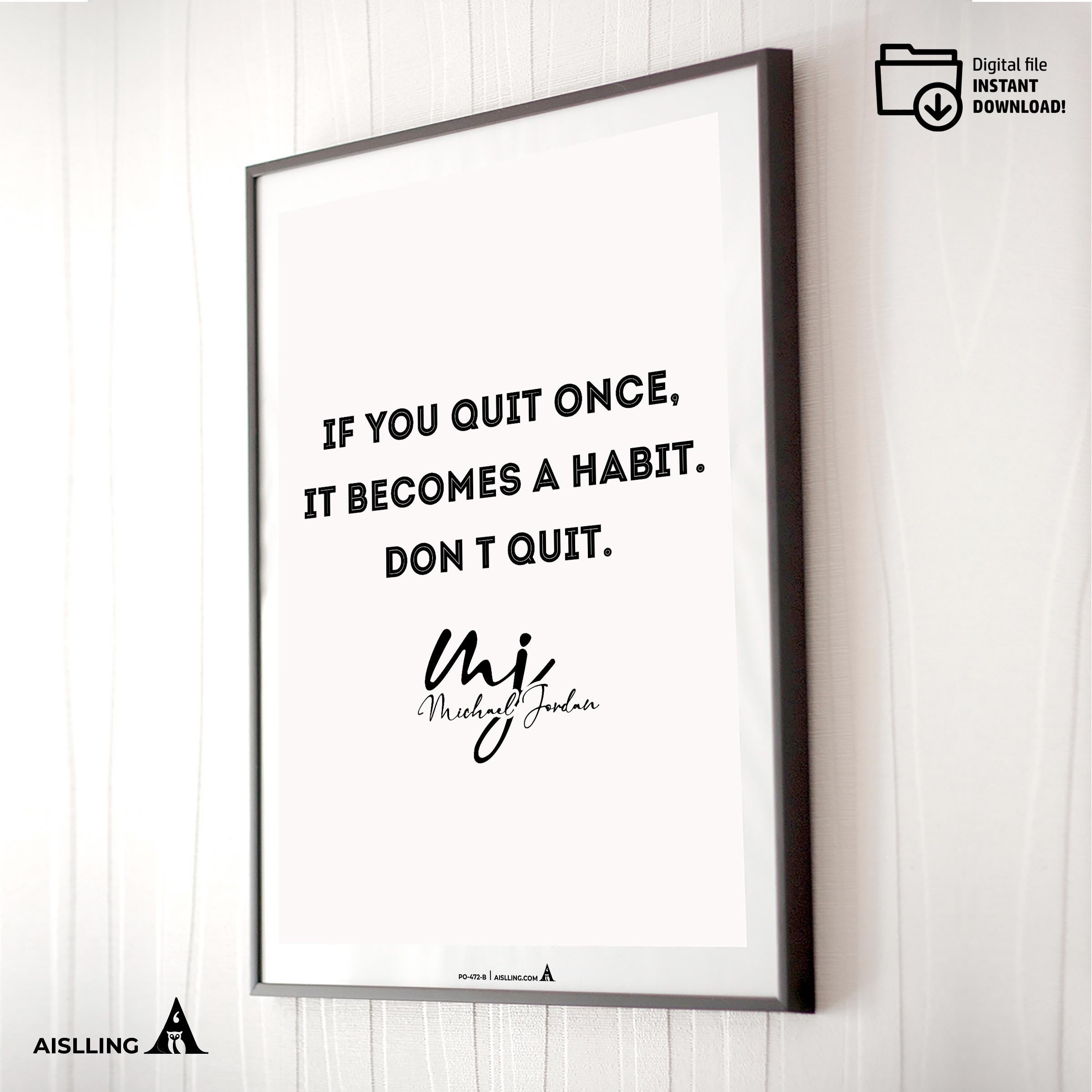 Air Jordan — Michael Jordan Motivational Quotes " If you quit once", NBA Sports, Printable NBA Poster, Teen... | Aislling printable