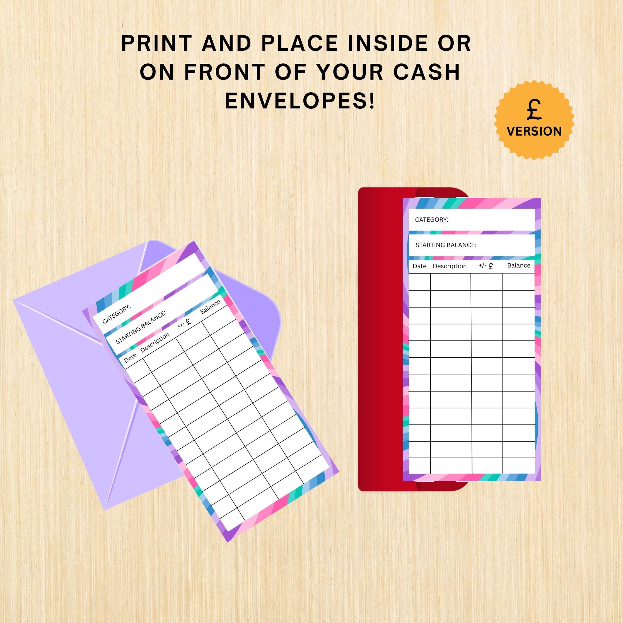 British Pounds — CASH Envelope Inserts (GBP) Printable PDF, 3x6 inch, Budgeting Inserts, Cash Spending Log,... | Bloom Joyfully printable