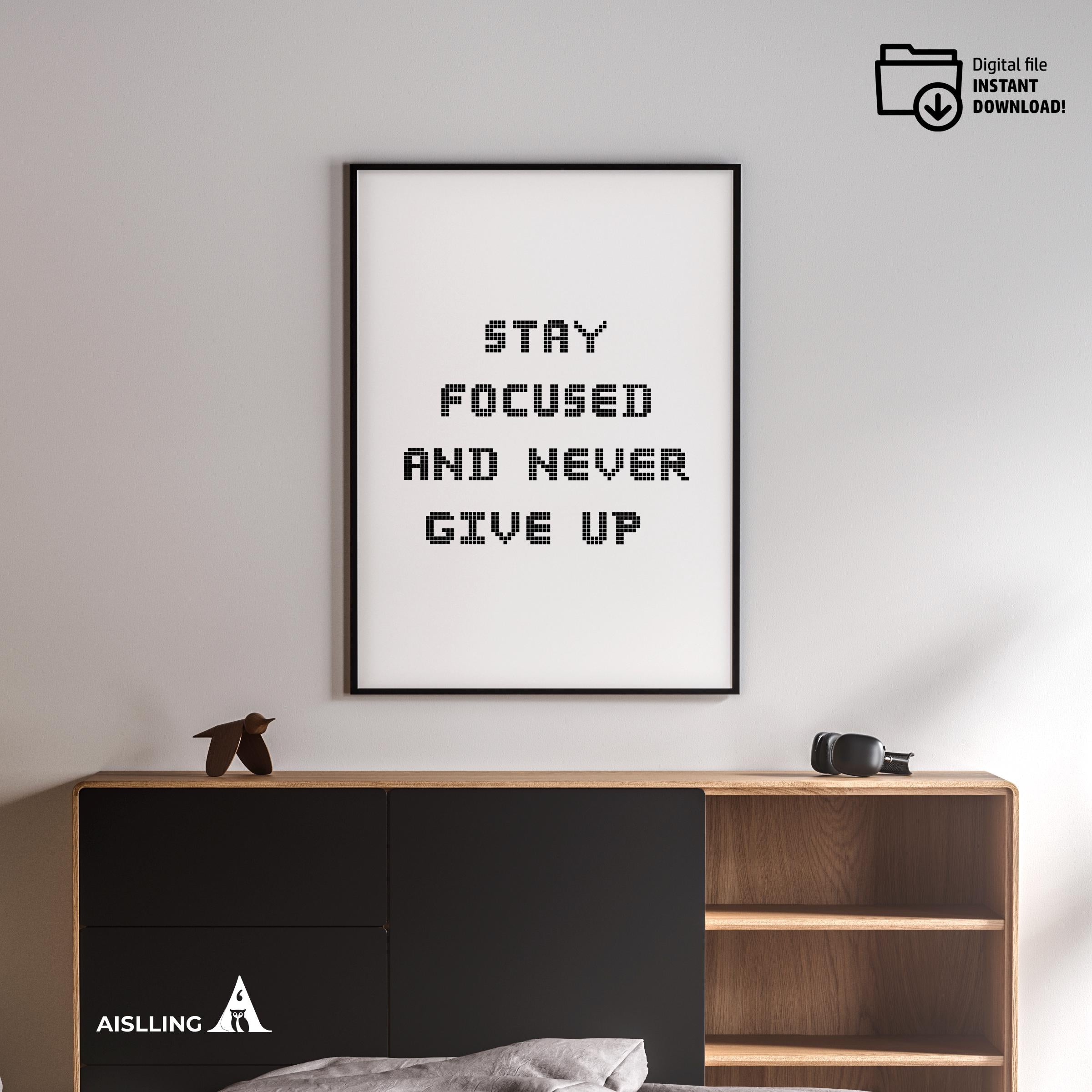 Black White Print — Stay Focused Printable Wall Art, Motivational Quote Poster, Pastel Affirmation Print, A... | Aislling printable