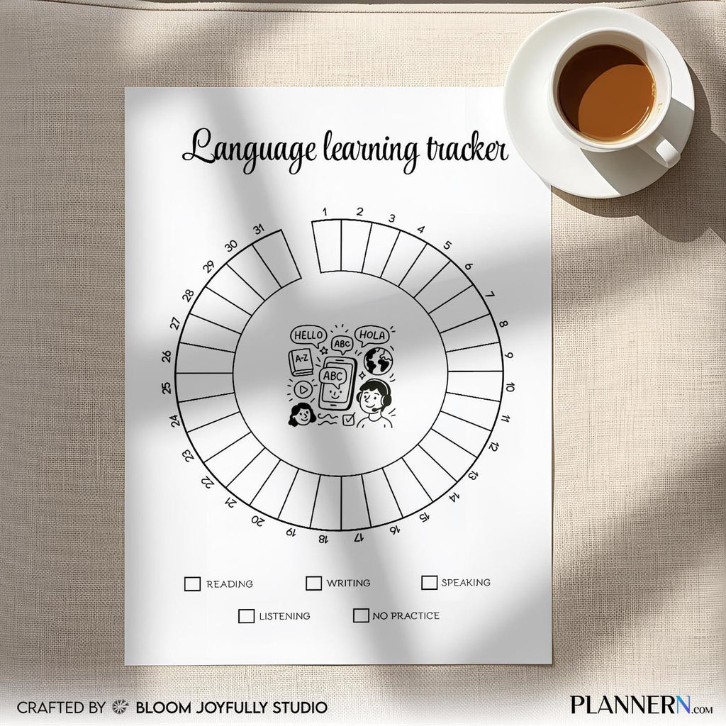 Fluency Tracker — Language Learning Tracker Printable, Study Tracker, Language Study Planner, Language Flue... | Bloom Joyfully printable