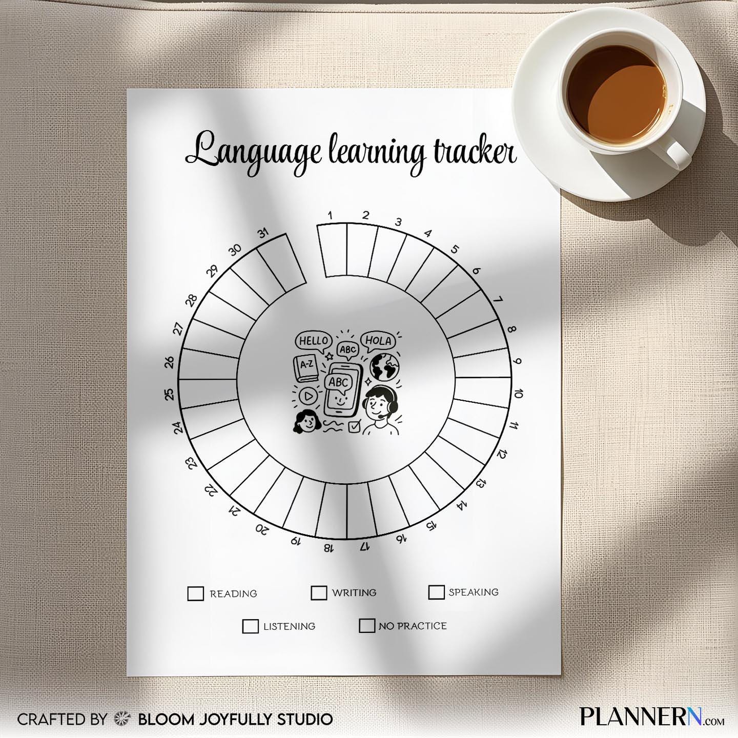 Fluency Tracker — Language Learning Tracker Printable, Study Tracker, Language Study Planner, Language Flue... | Bloom Joyfully printable