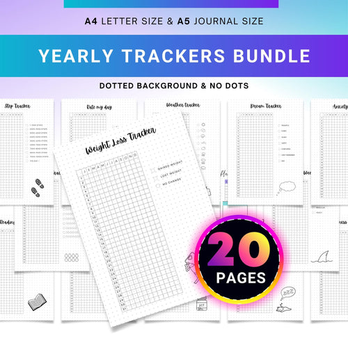 2025 — Yearly Trackers Bundle, PRINTABLE Planner Trackers, Journal Pages, Digital Planner, A4 & A5 Size | Mindfulness printable