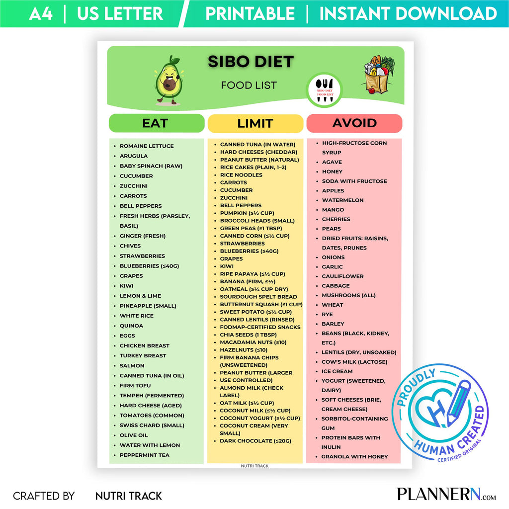 Digestive Diet — SIBO Diet Food List Printable, Gut Health Foods, IBS Friendly Foods Chart, Low Fermentatio... | Nutri Track printable