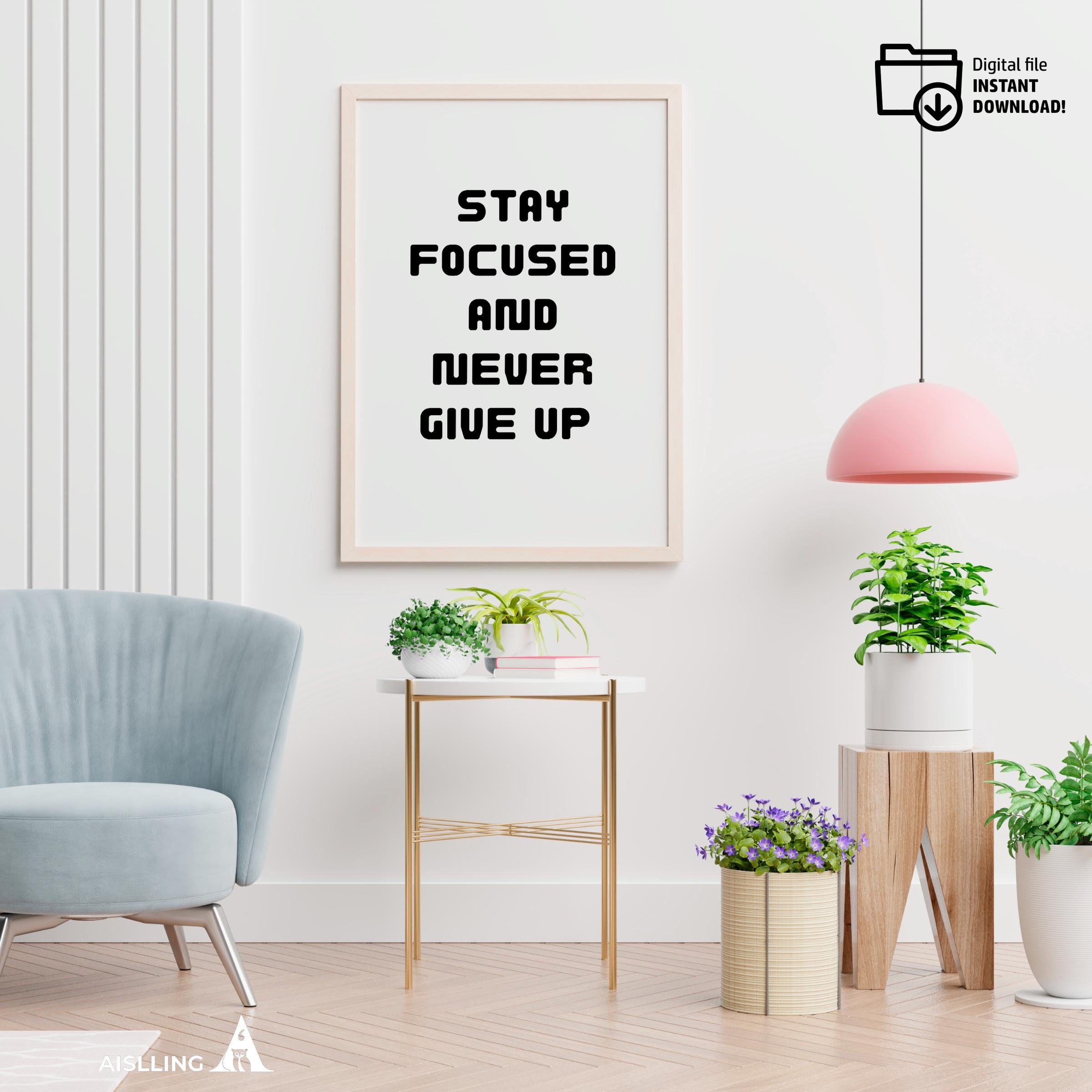 Black White Print — Stay Focused Printable Wall Art, Motivational Quote Poster, Pastel Affirmation Print, A... | Aislling printable