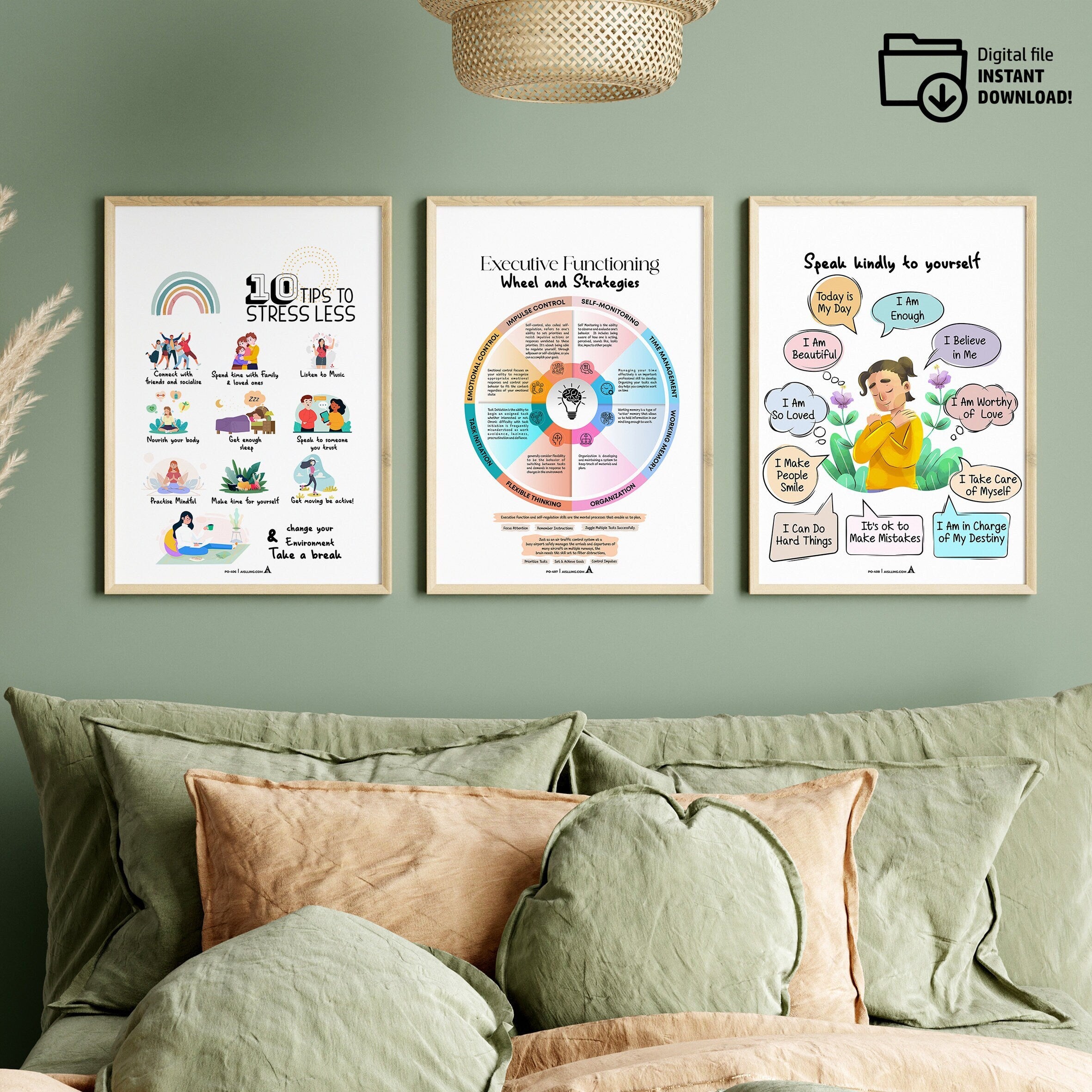 Adhd Worksheets — Set of 3 Prints, Grateful Prints, POSTER/CARD, ADHD, Autism, coping skills, mental health... | Mindfulness printable